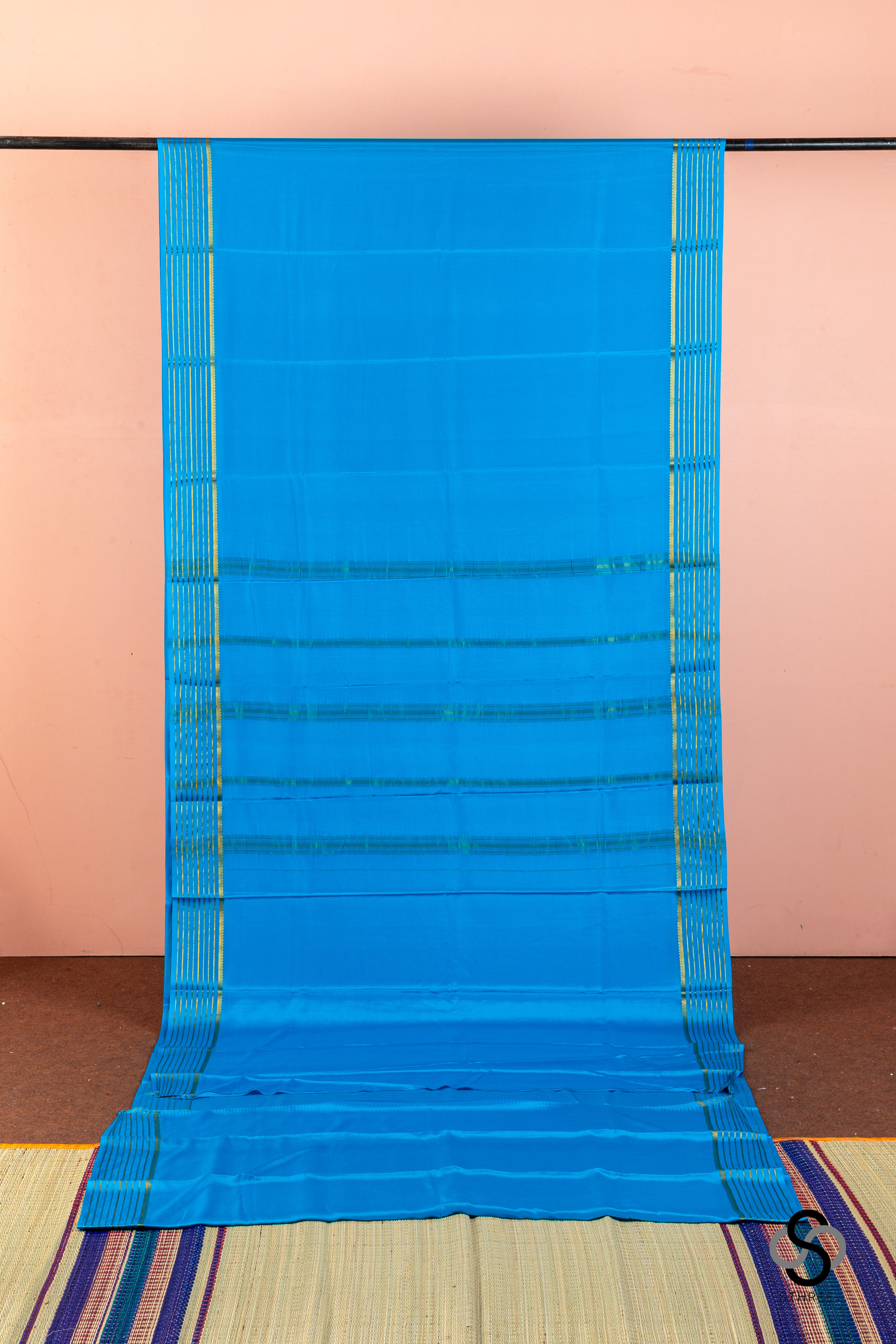Mysore silk - Blue with Stripes border