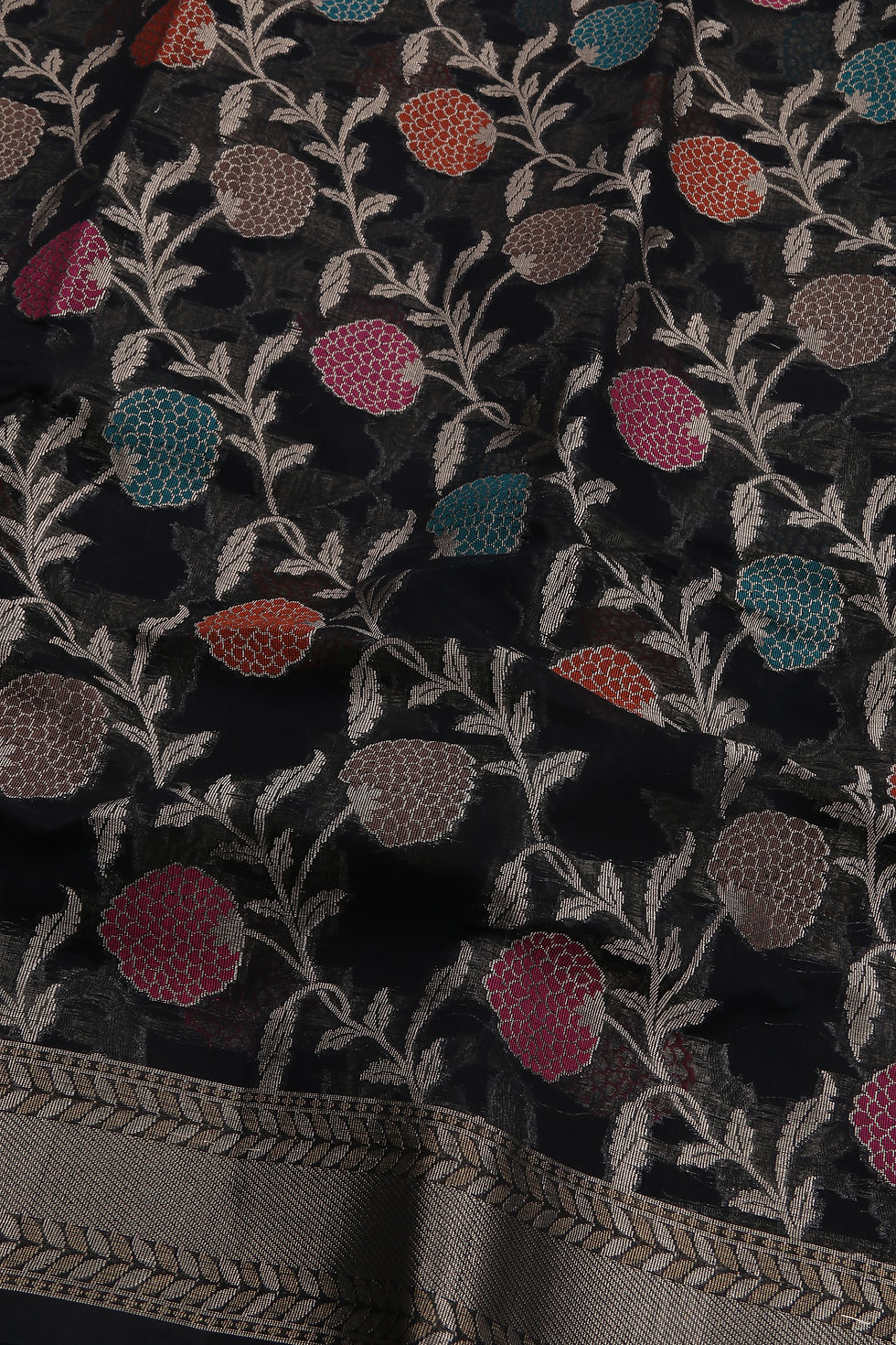 Thumbnail: Banarasi Cotton, Floral jaal - Black