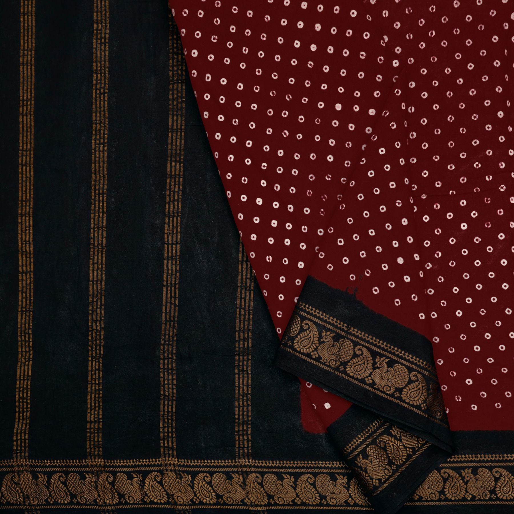 Sungudi - Single dots - Dark red with Brown Mayil & Manga borde