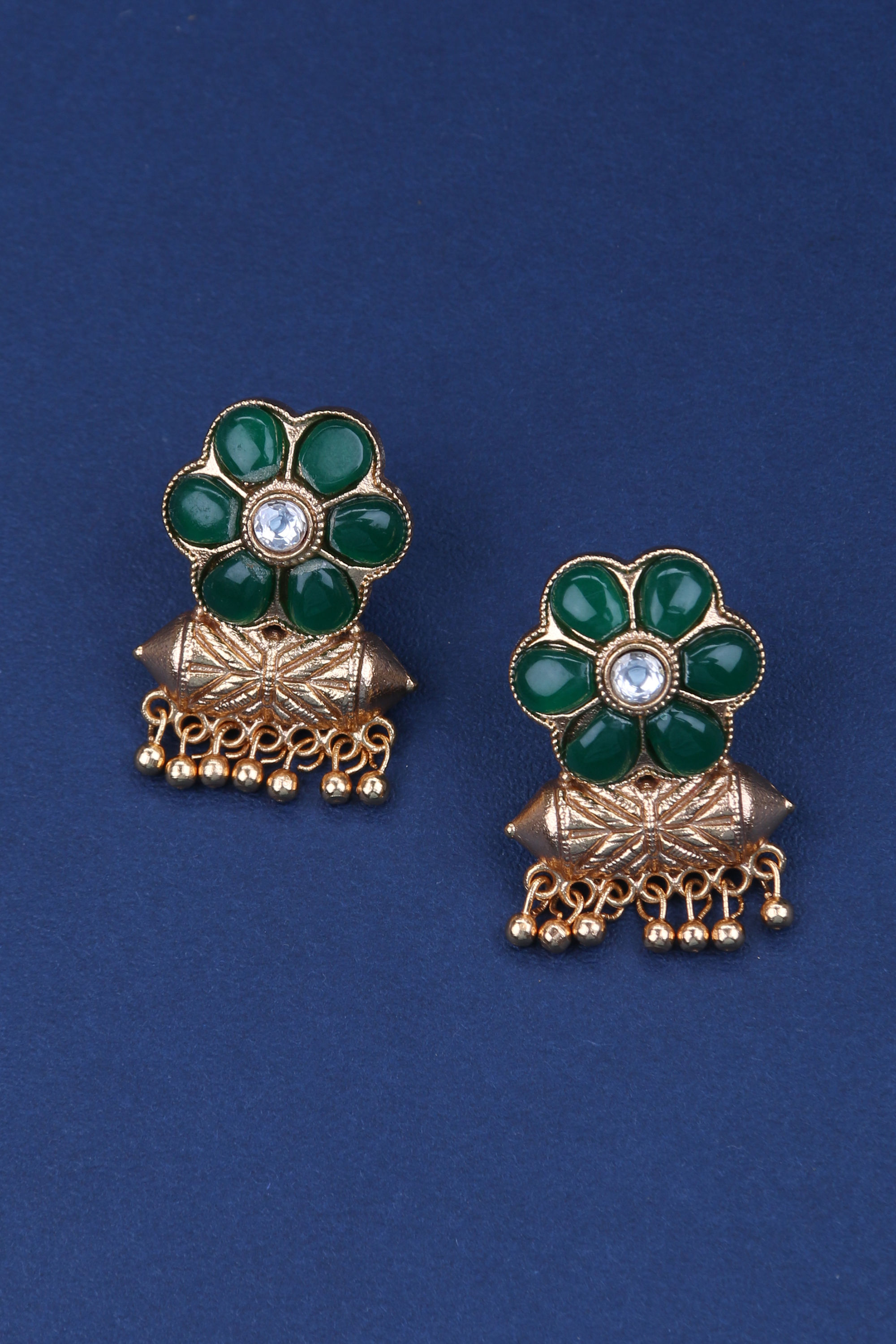 Jadau Kundan Jhumkas - Green