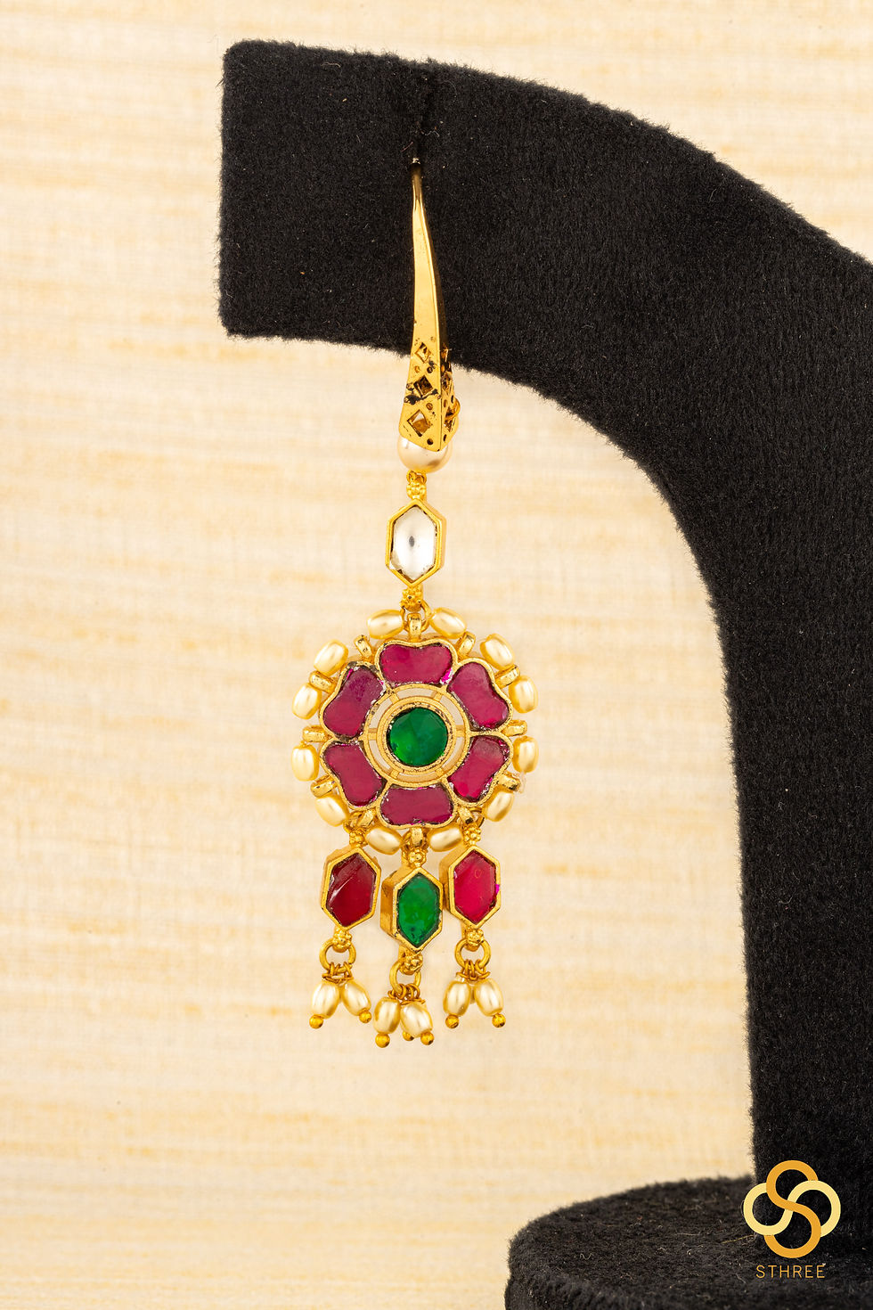 Thumbnail: Jadau Kundan hook earrings - Ruby red