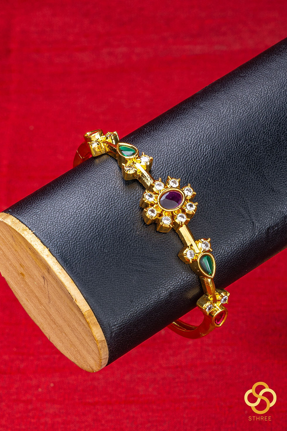Thumbnail: Openable Kada - Ruby pink with Emerald green  (single kada)