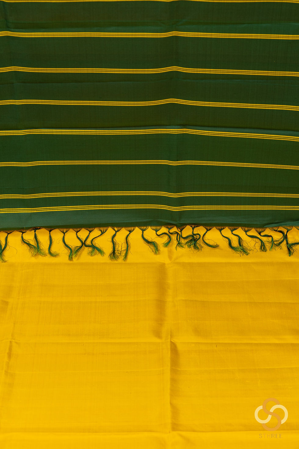 Thumbnail: Tirubhuvanam silk - Yellow with Bottle green