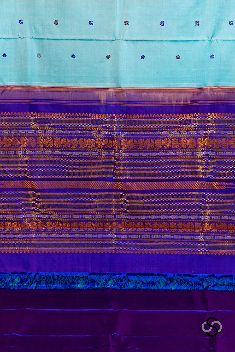 Thumbnail: Threadwork Kanjivaram - Powder blue with Purple