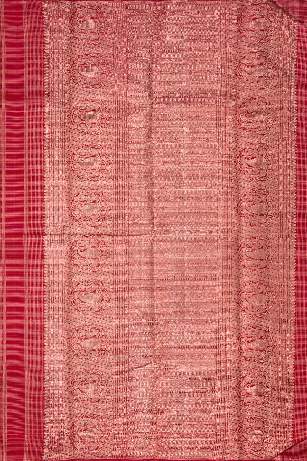 Thumbnail: Borderless Kanjivaram - Rust colour with Mayil Motif