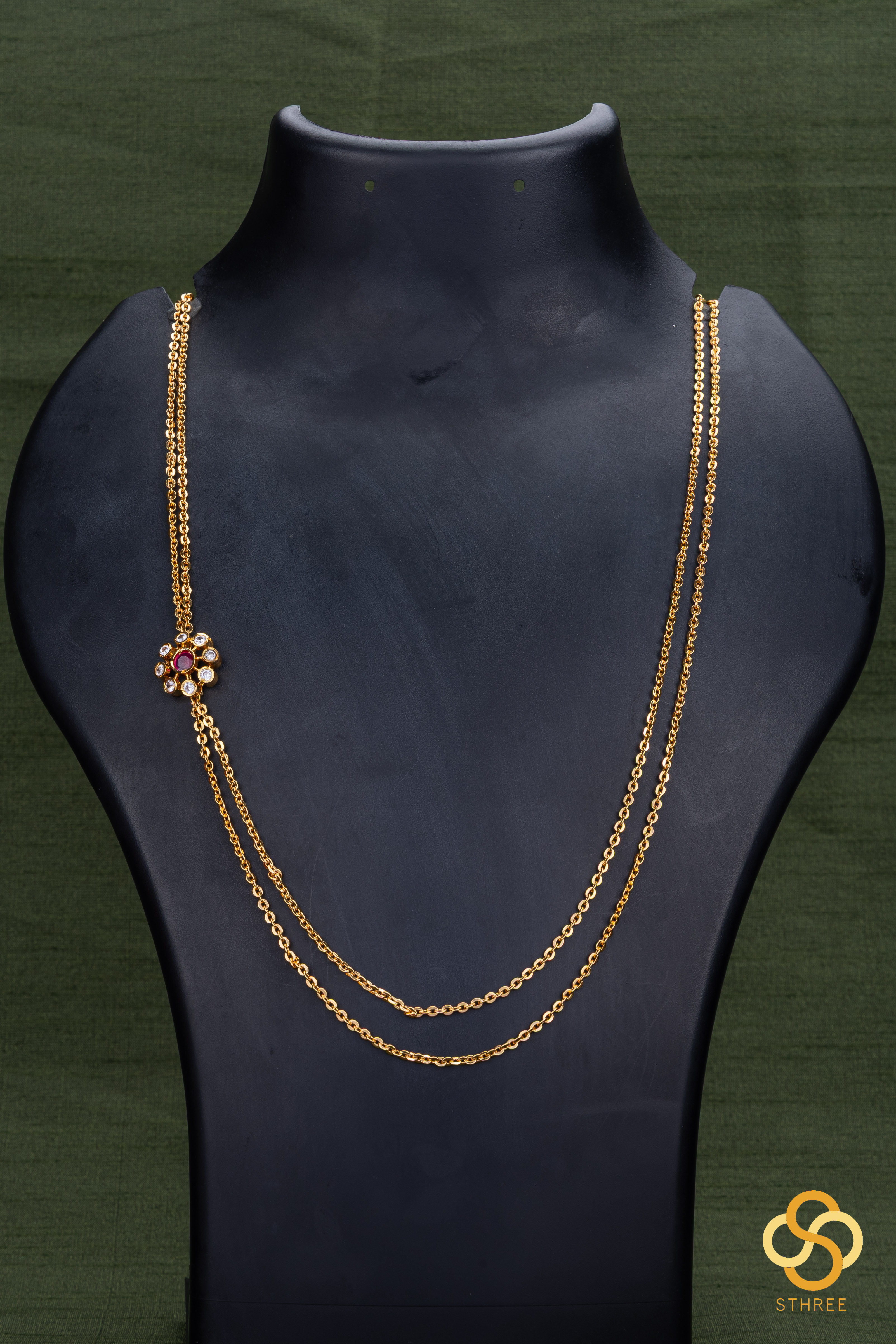 Mogappu with two line chain - Ruby red