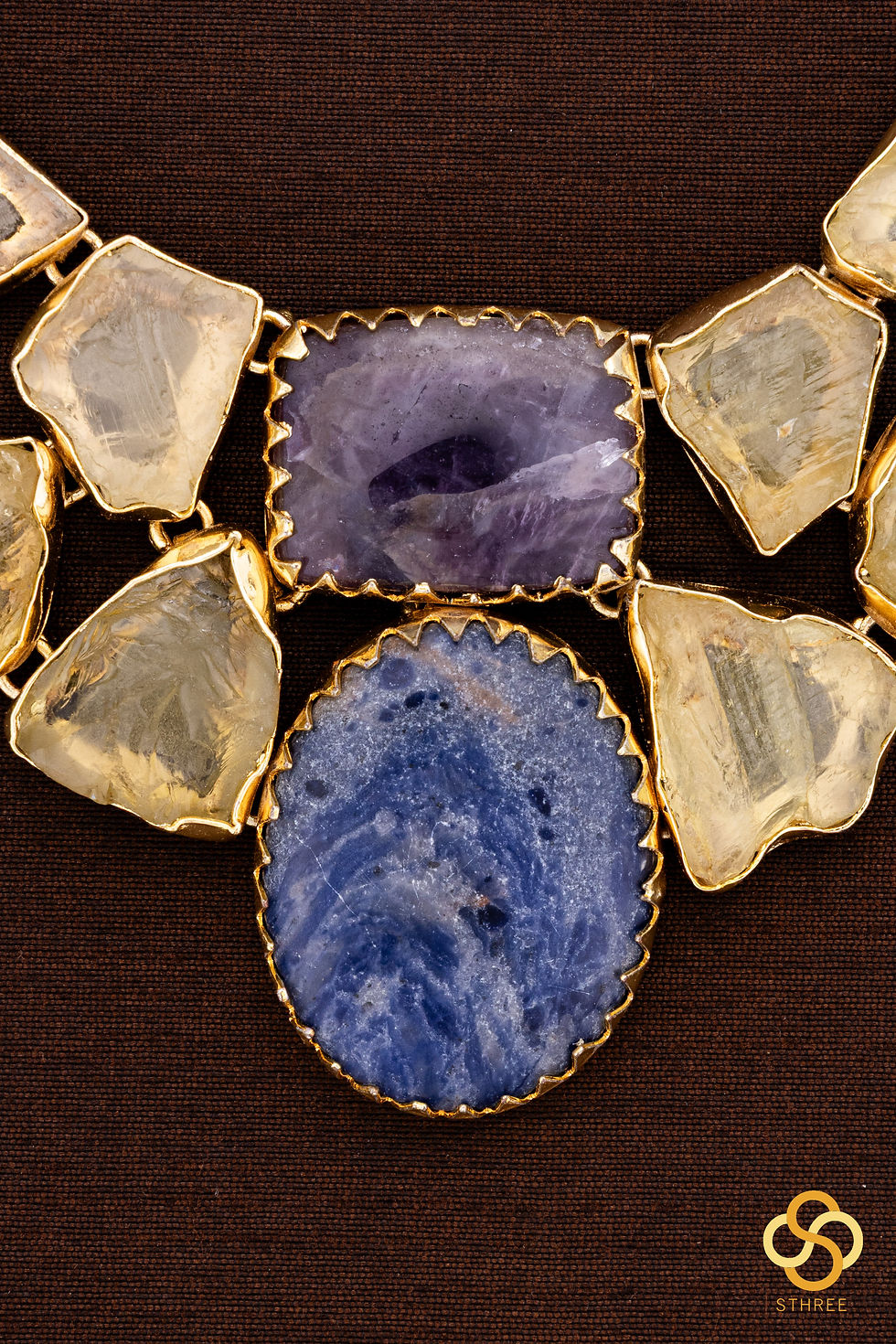 Thumbnail: Druzy Raw stone necklace - Citrine yellow with blue