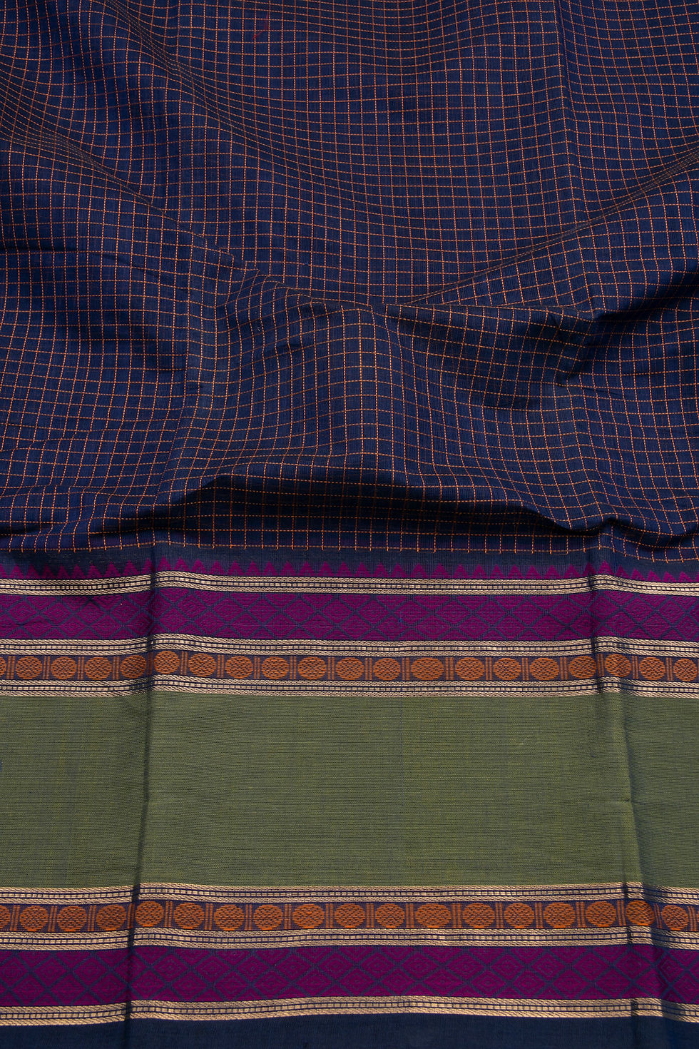 Thumbnail: Kanchi cotton with zari kottadi checks - Navy blue and Green