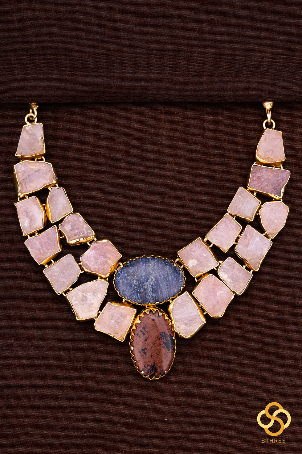 Thumbnail: Druzy Raw stone necklace - Pink and Brown centre piece