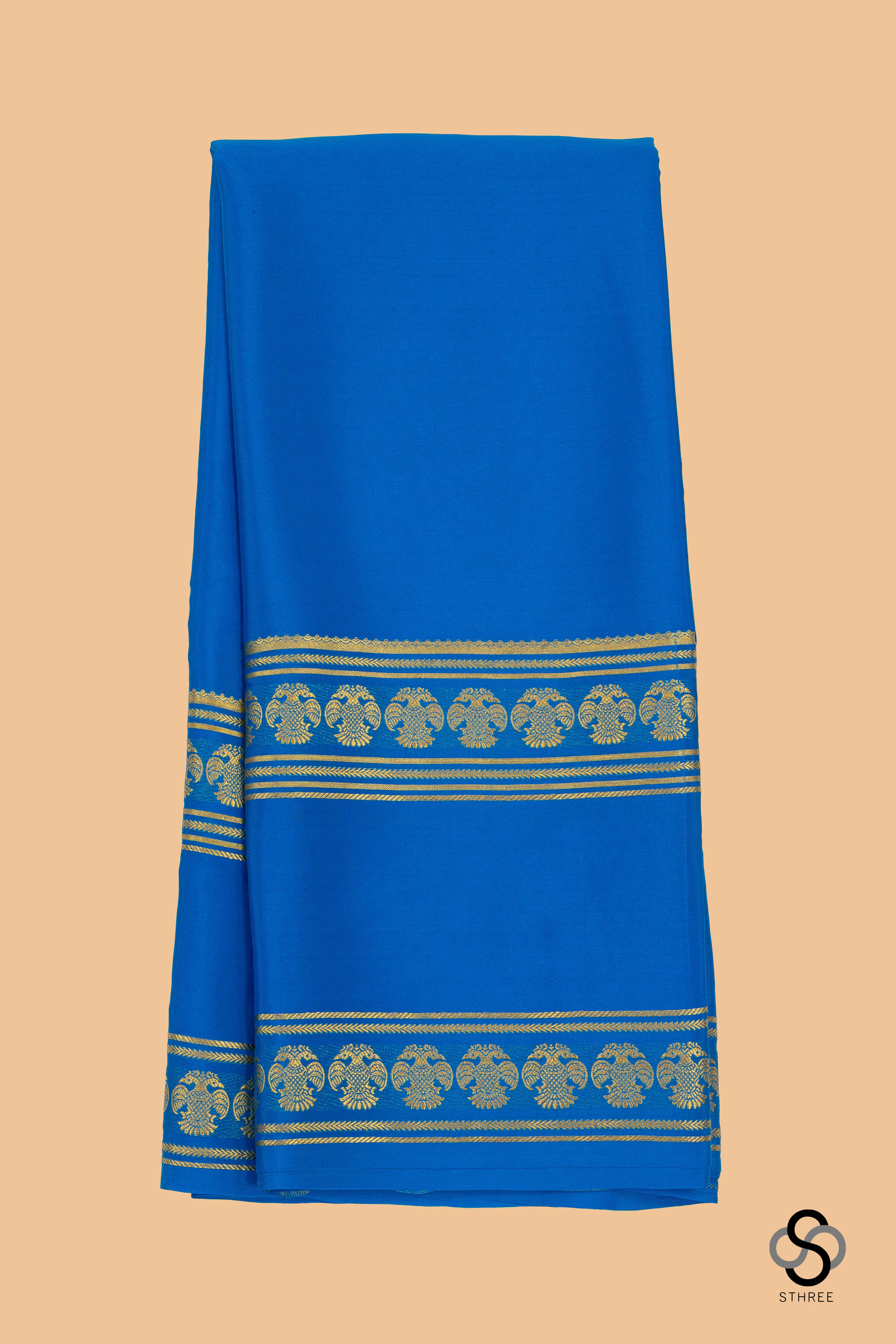 Mysore crepe silk - Anandha blue with Gandaberunda doublepettu border