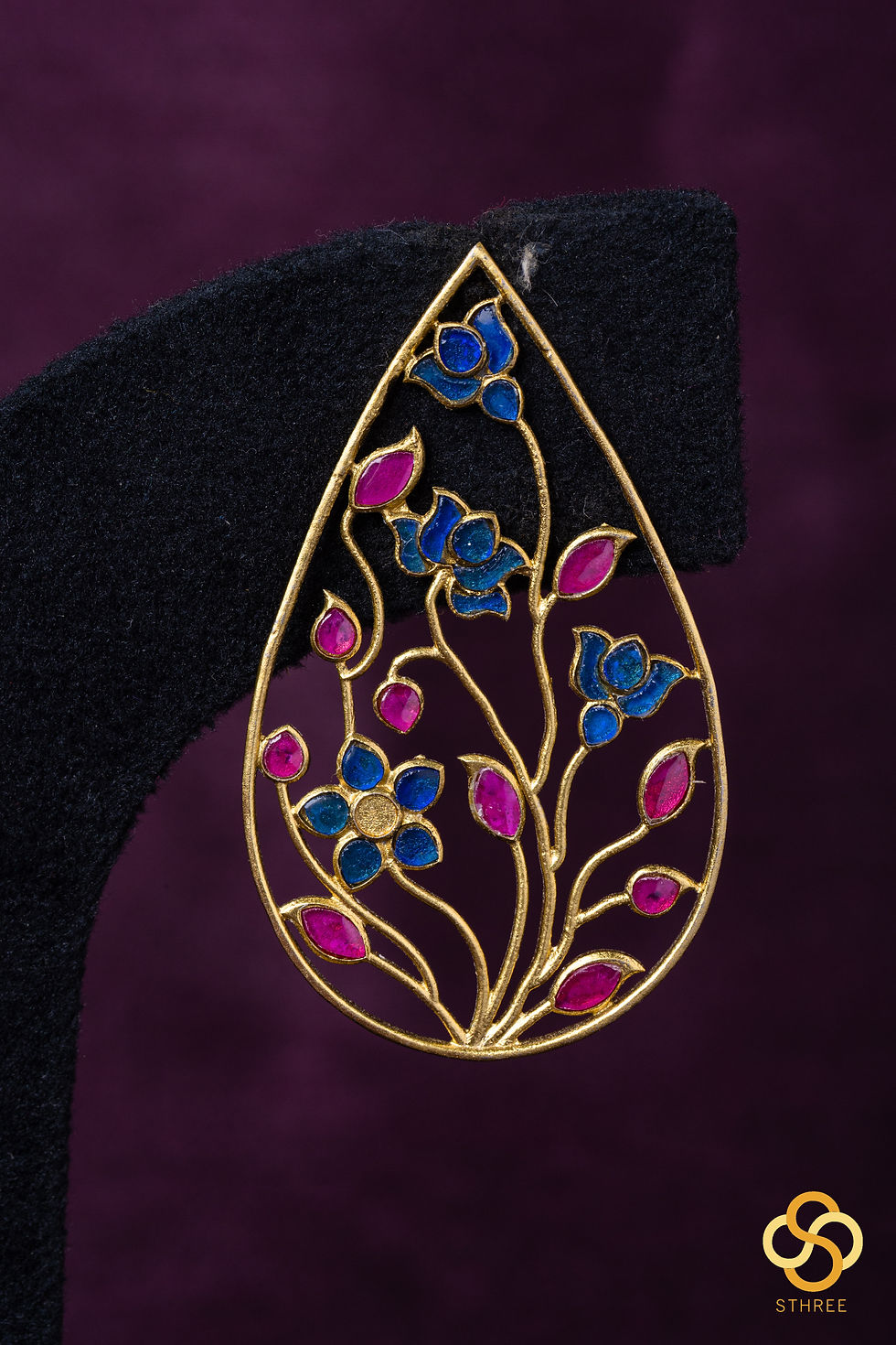 Thumbnail: Jadau kundan earrings - Sapphire blue and ruby