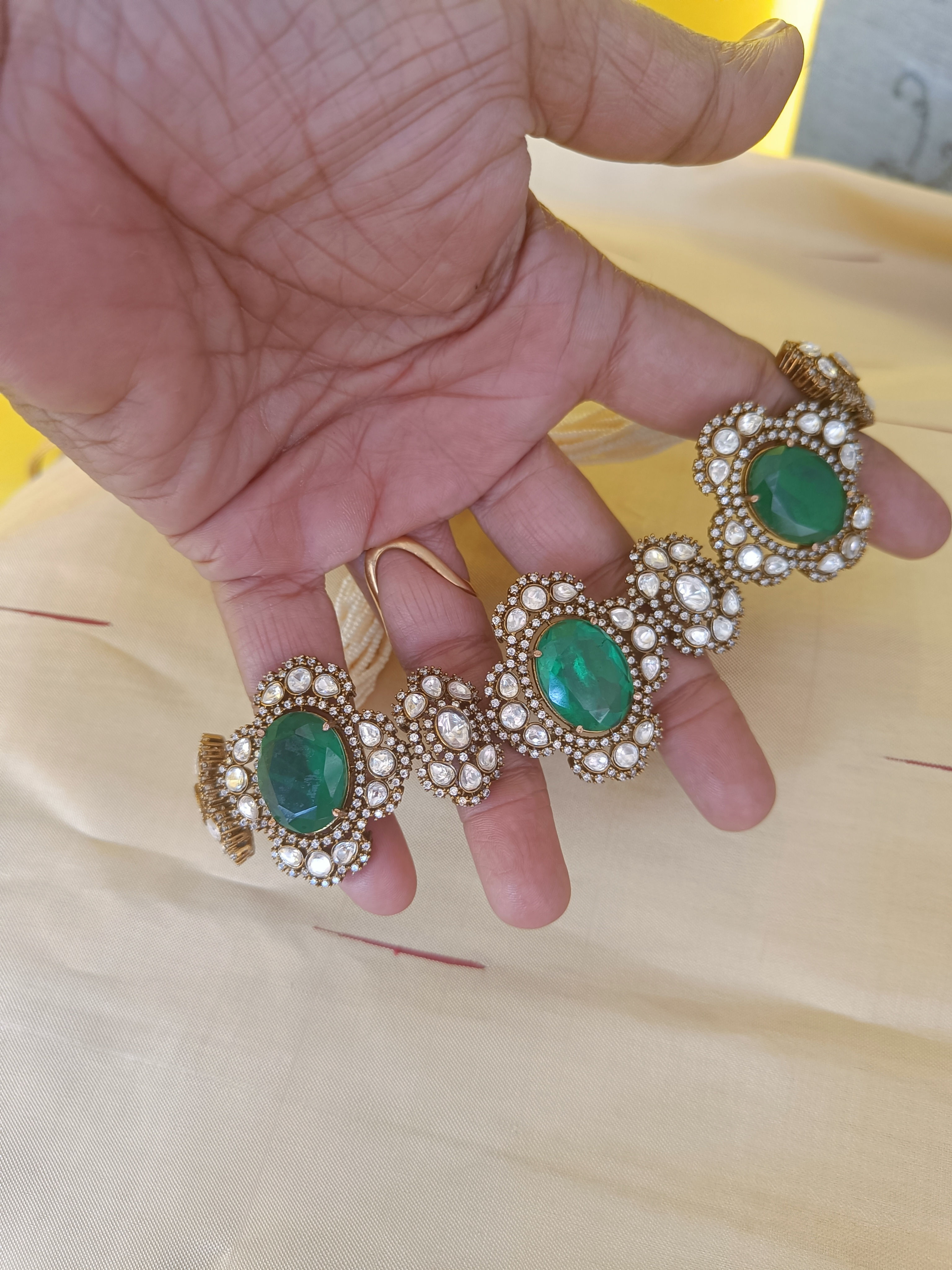 Victorian choker with emerald green stones and zircons