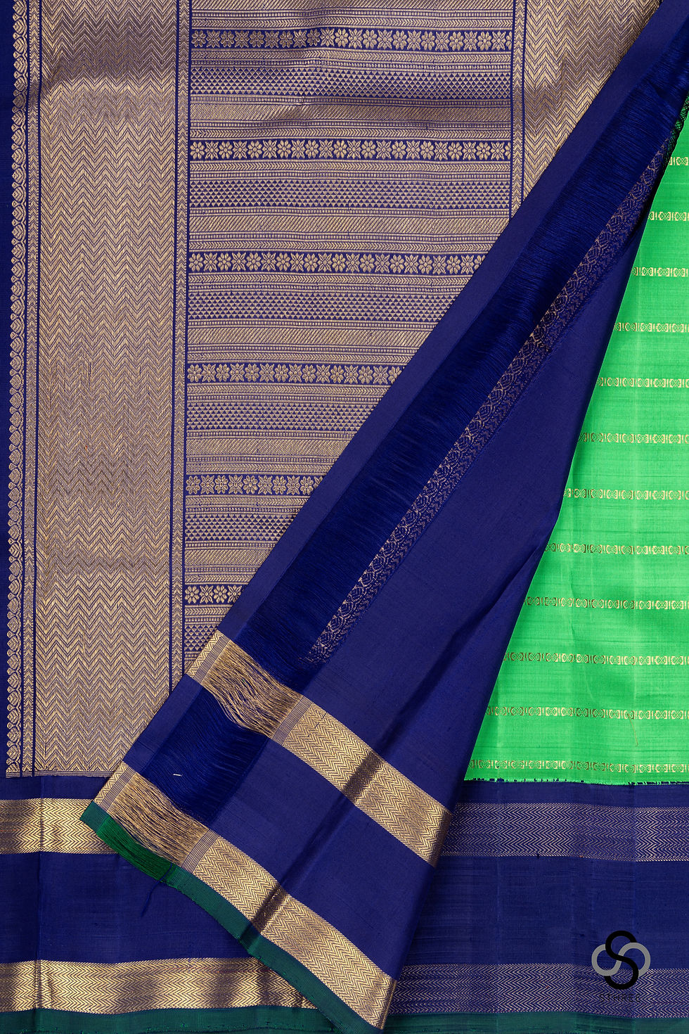 Thumbnail: Kanjivaram - Parrot green and Navy blue