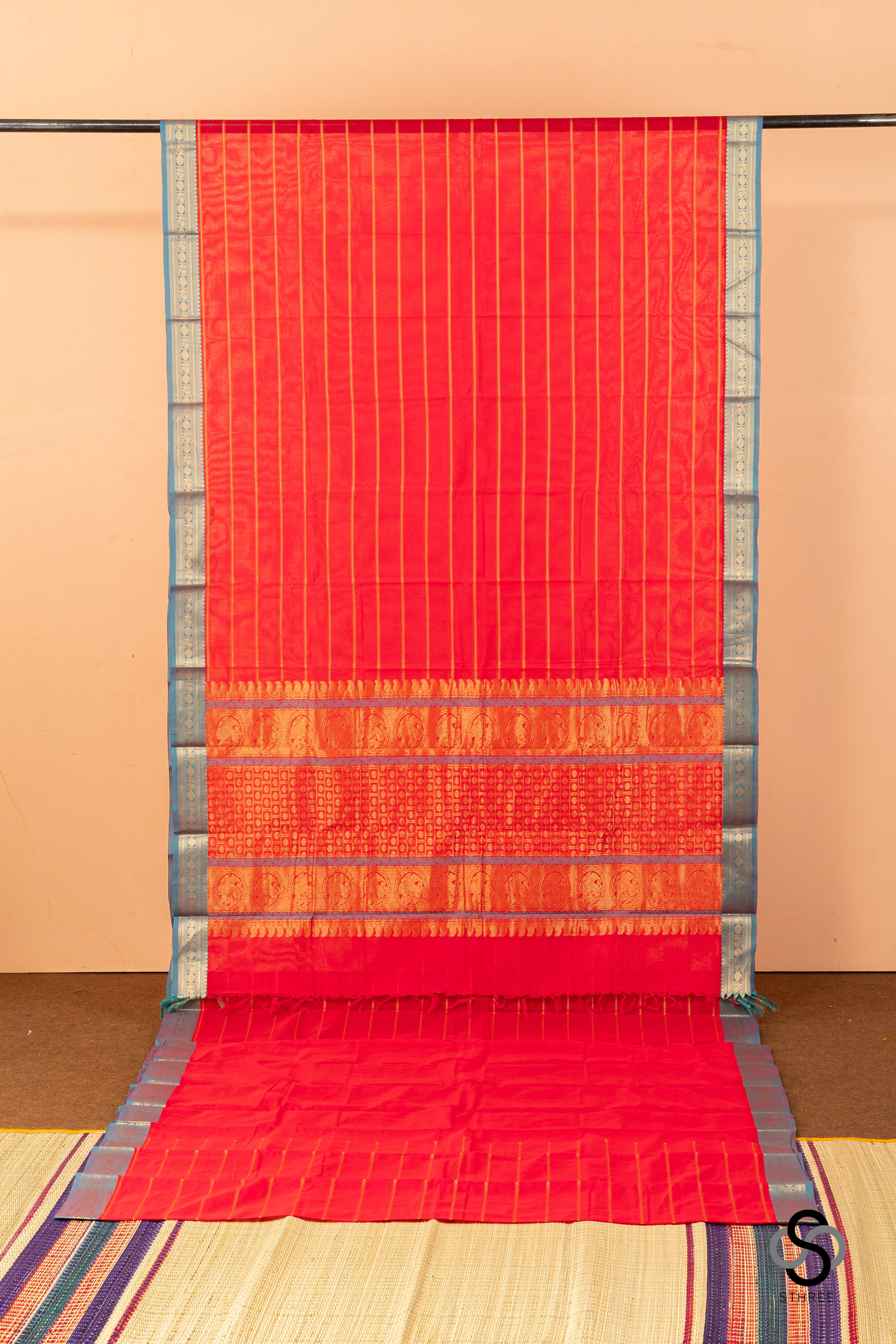 Kanchi cotton - Red and Teal