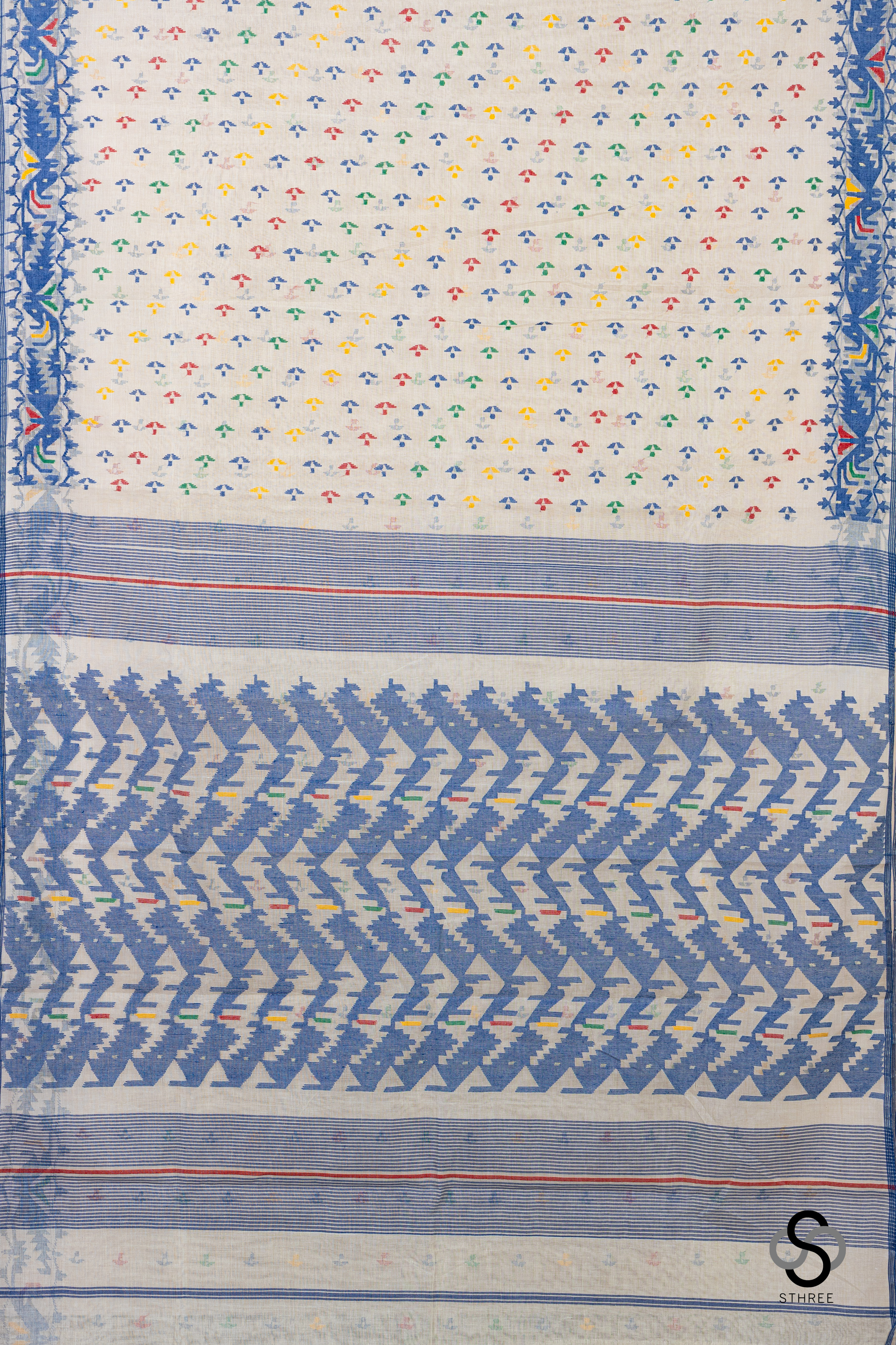 Dhakai Jamdani - White with Multi-colour