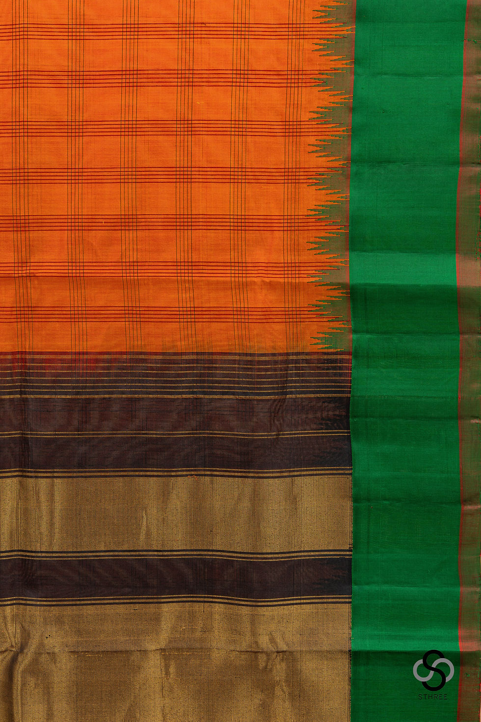 Thumbnail: Silk Cotton Gadwal - Orange with Ganga jamuna border