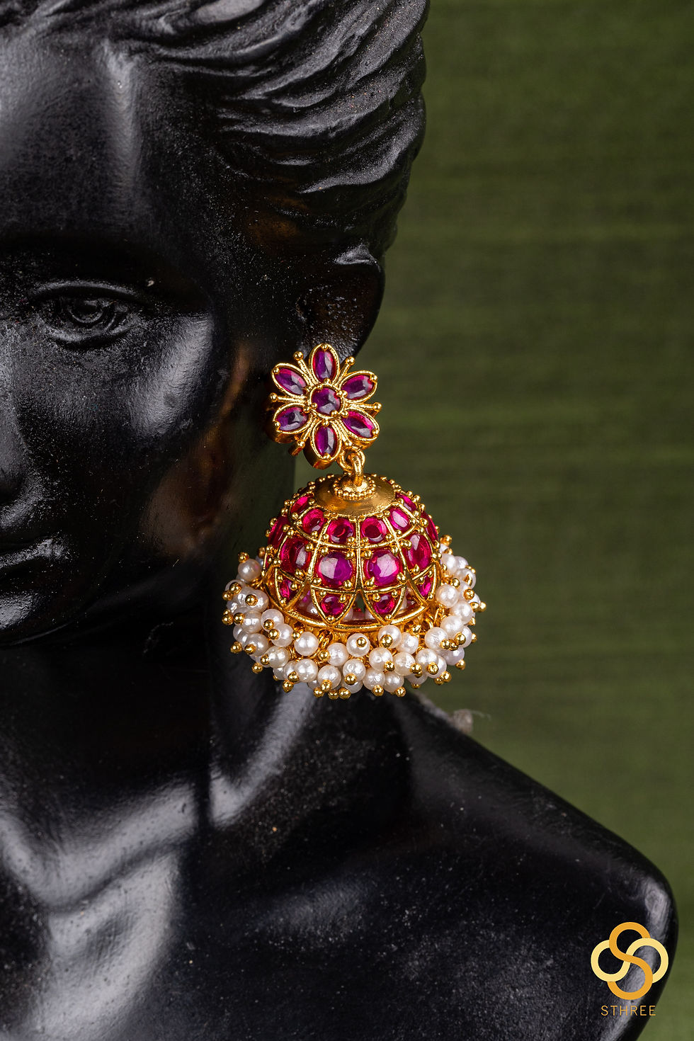 Thumbnail: Ruby red with pearl jhumkas