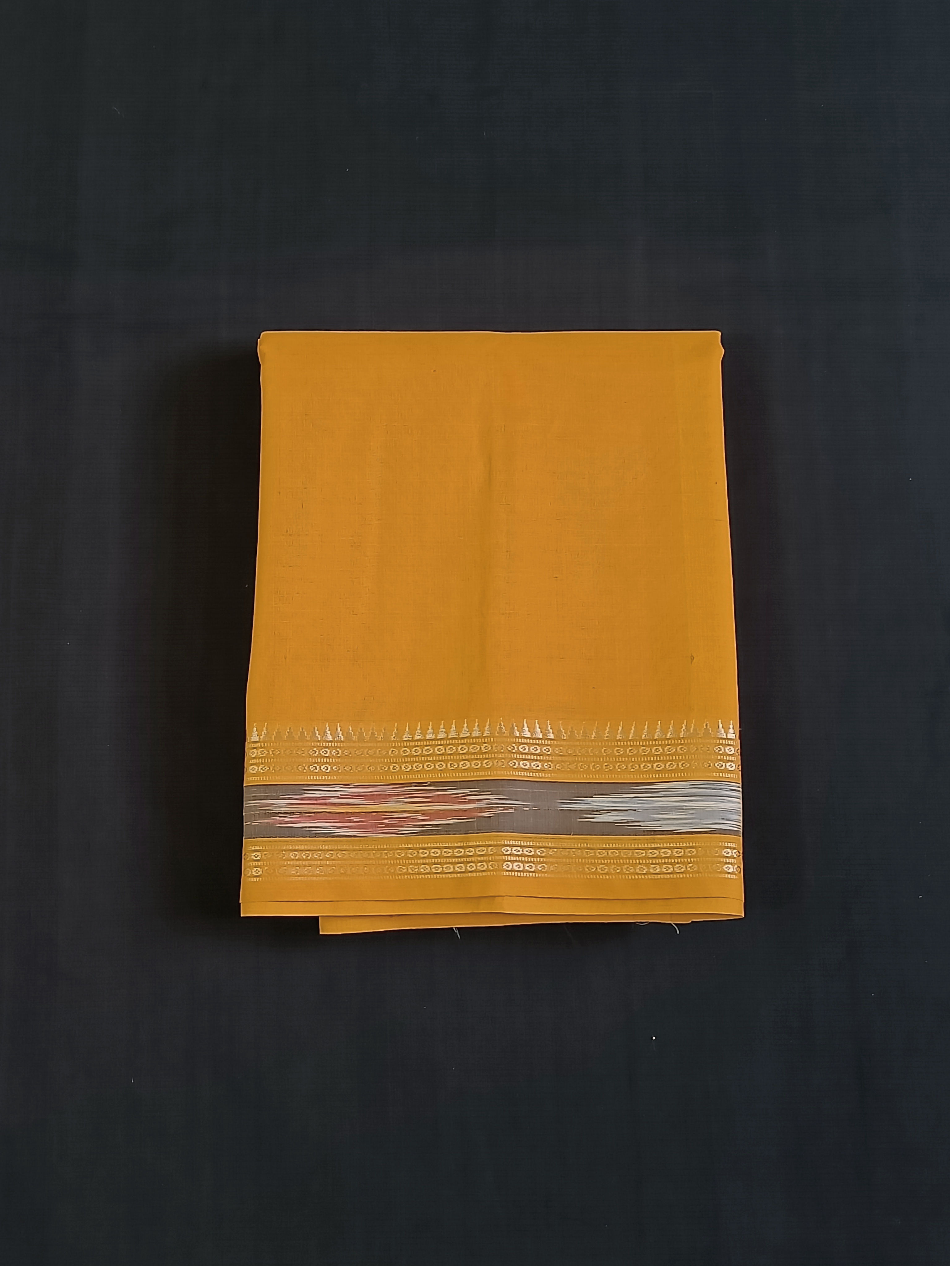 Yellow cotton with ikat border and pallu