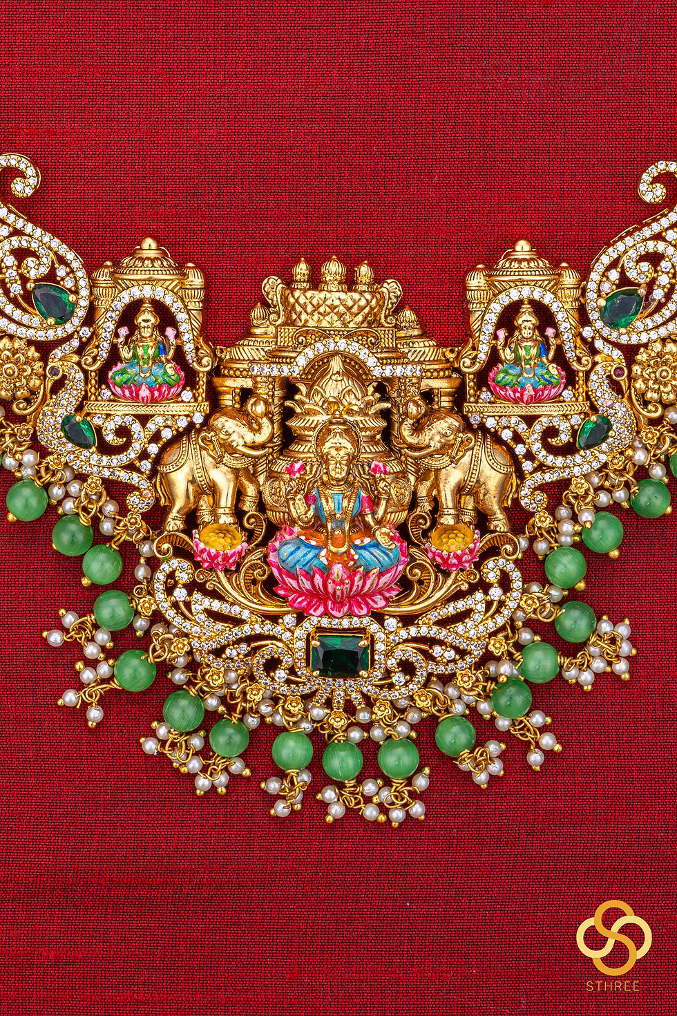 Thumbnail: Gajalakshmi haram with Meenakari work - 38 inches long