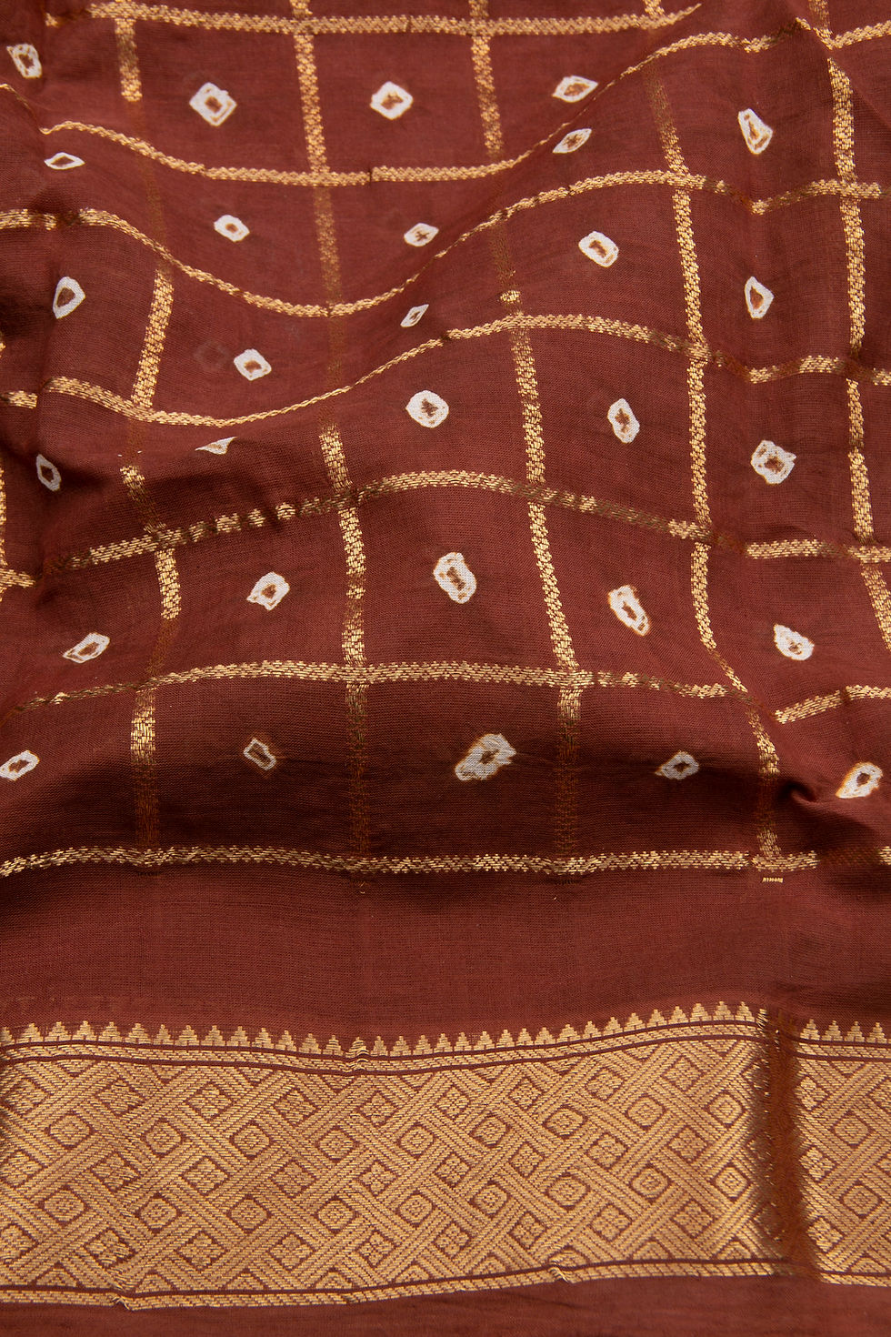 Thumbnail: Madurai sungudi Gharchola kattam - Wood brown - Veldhari kattam and sungudi