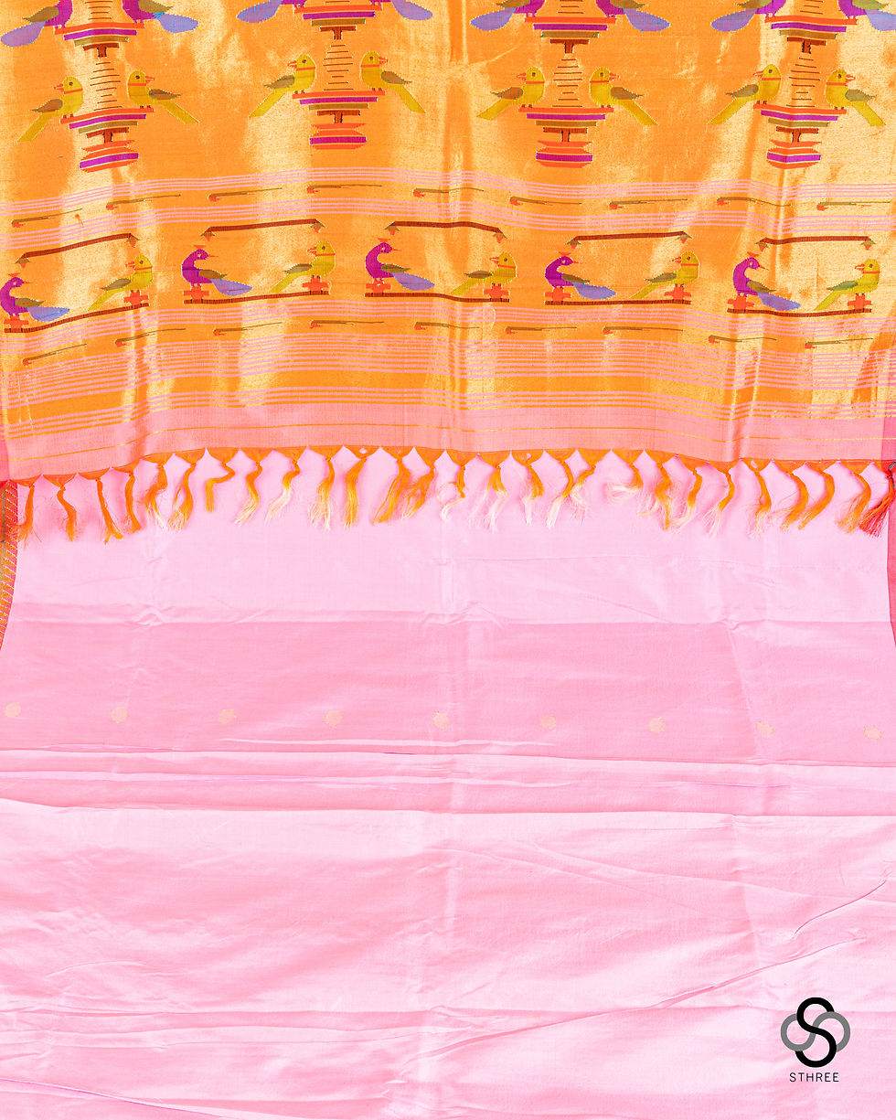 Thumbnail: Paithani silk  -  Baby pink and Gold, triple munia border   - PS18