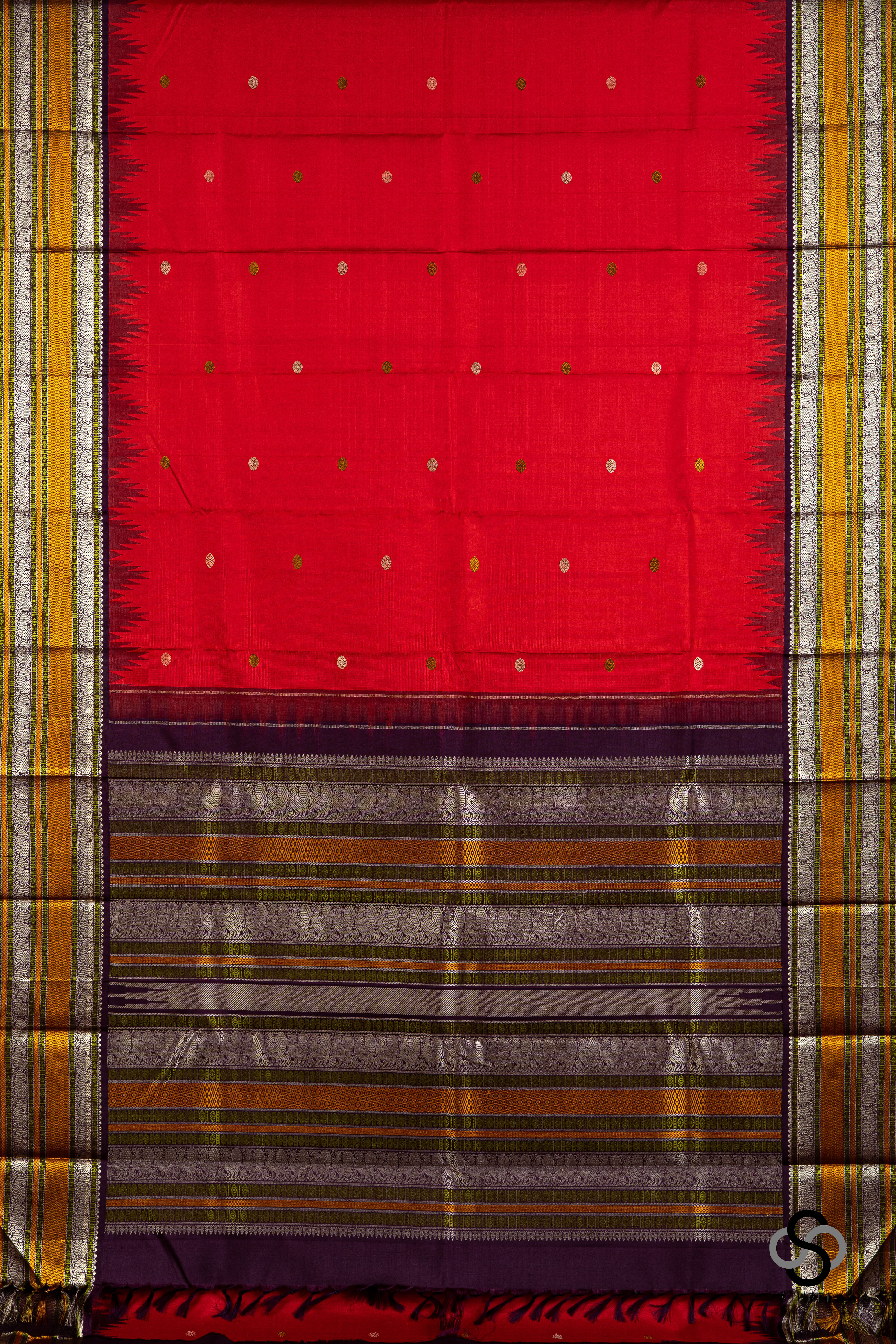 Threadwork Kanjivaram - Red with Brown