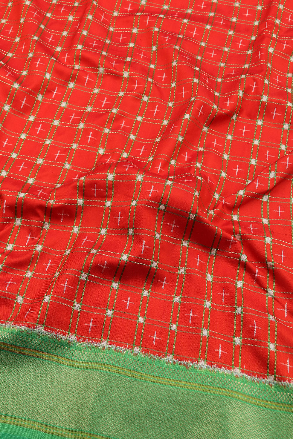 Thumbnail: Silk ikat - Revival -  Fanta orange and green