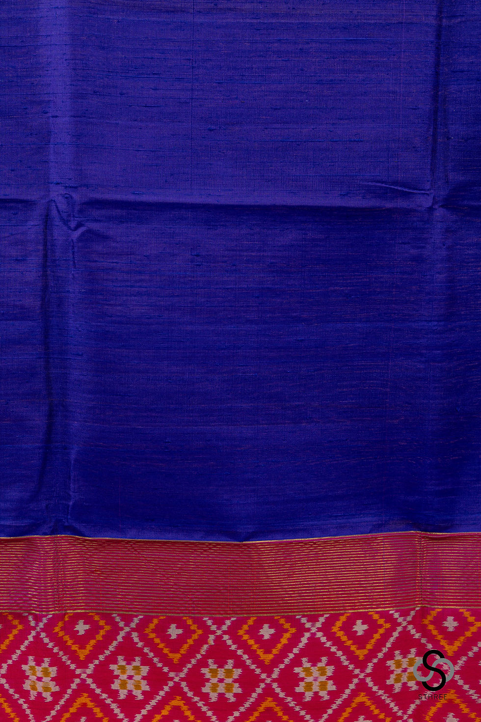 Thumbnail: Raw silk with Ikat pallu - Navy blue with Pink