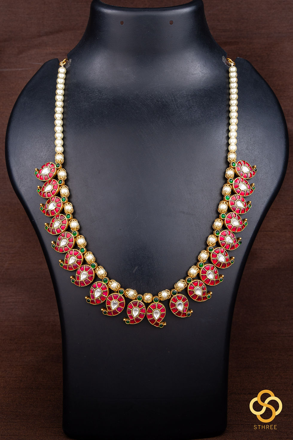 Thumbnail: Manga malai set stranded in pearls - Ruby red