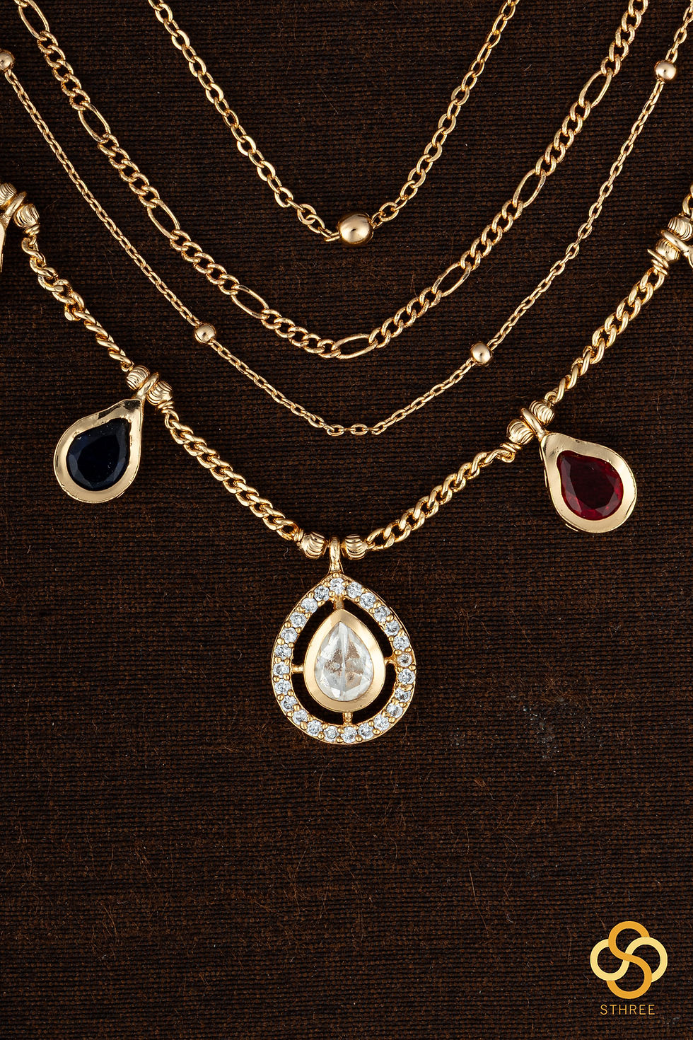 Thumbnail: Layered Kundan necklace - Multi-colour