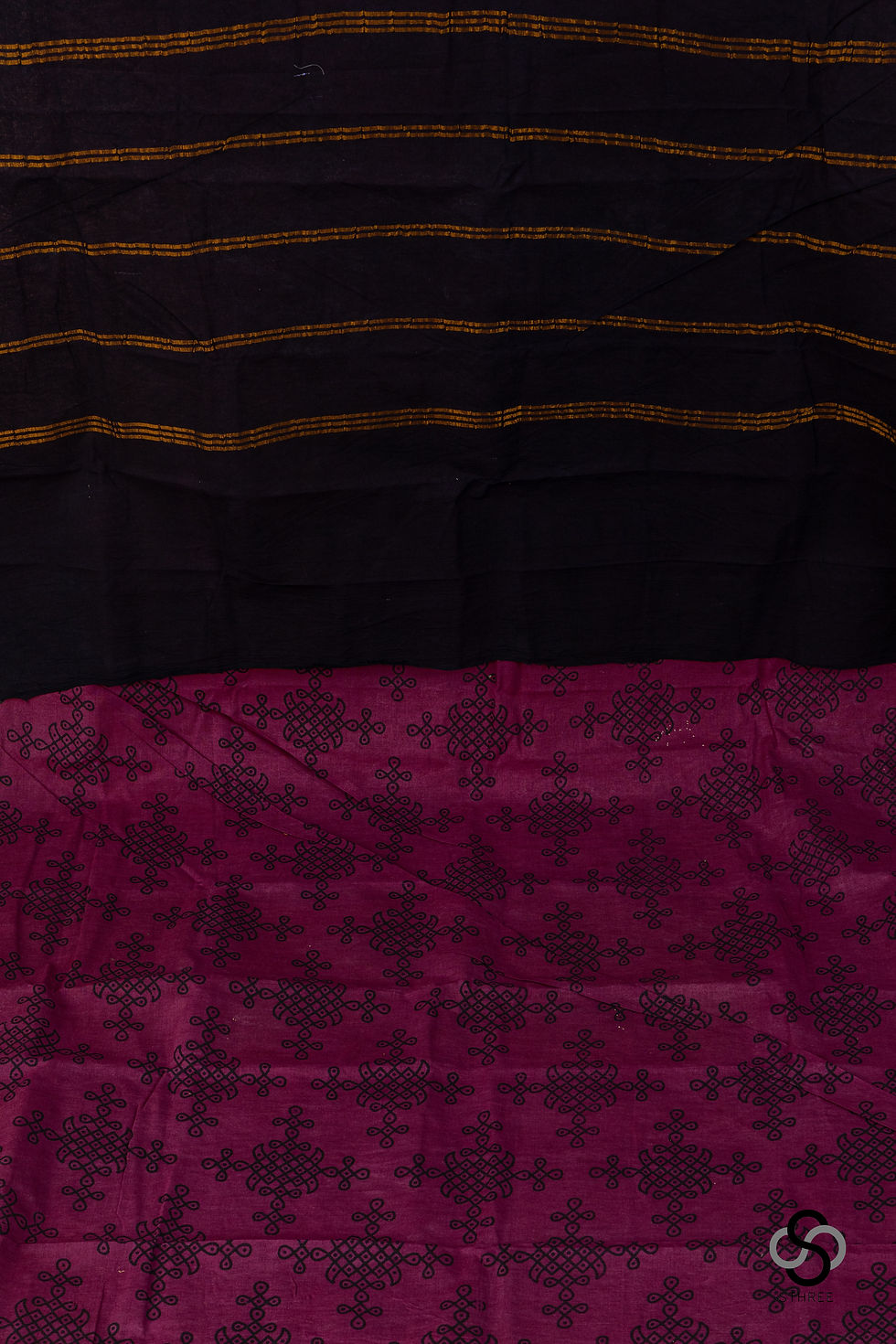 Thumbnail: Sungudi Kolam print - Beetroot colour and Black -  Rudraksham border