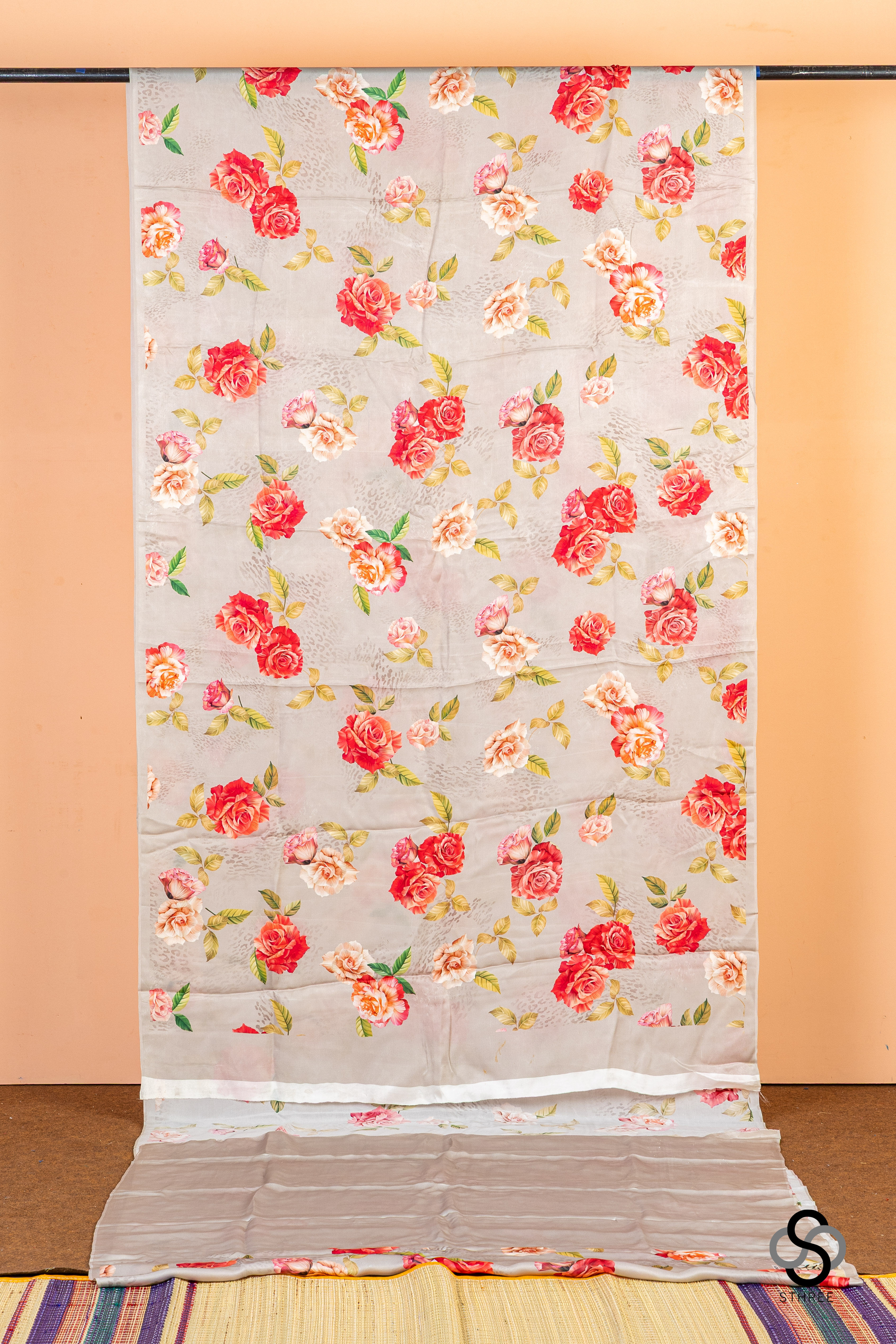 Silk satin  - Grey with Roses