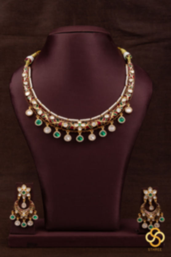 Rajwadi choker - Hasli with maroon meenakari work