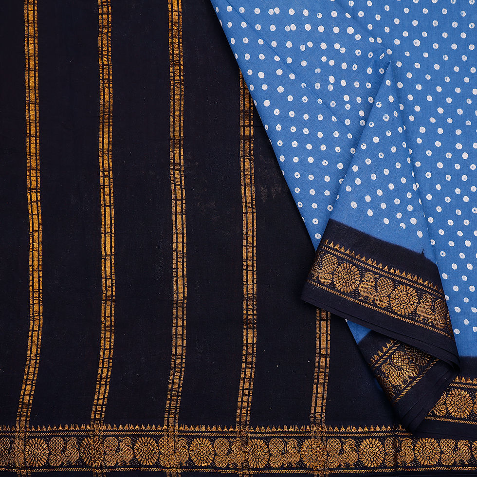 Thumbnail: Sungudi - Single dots - Blue with Mayil & Chakram border