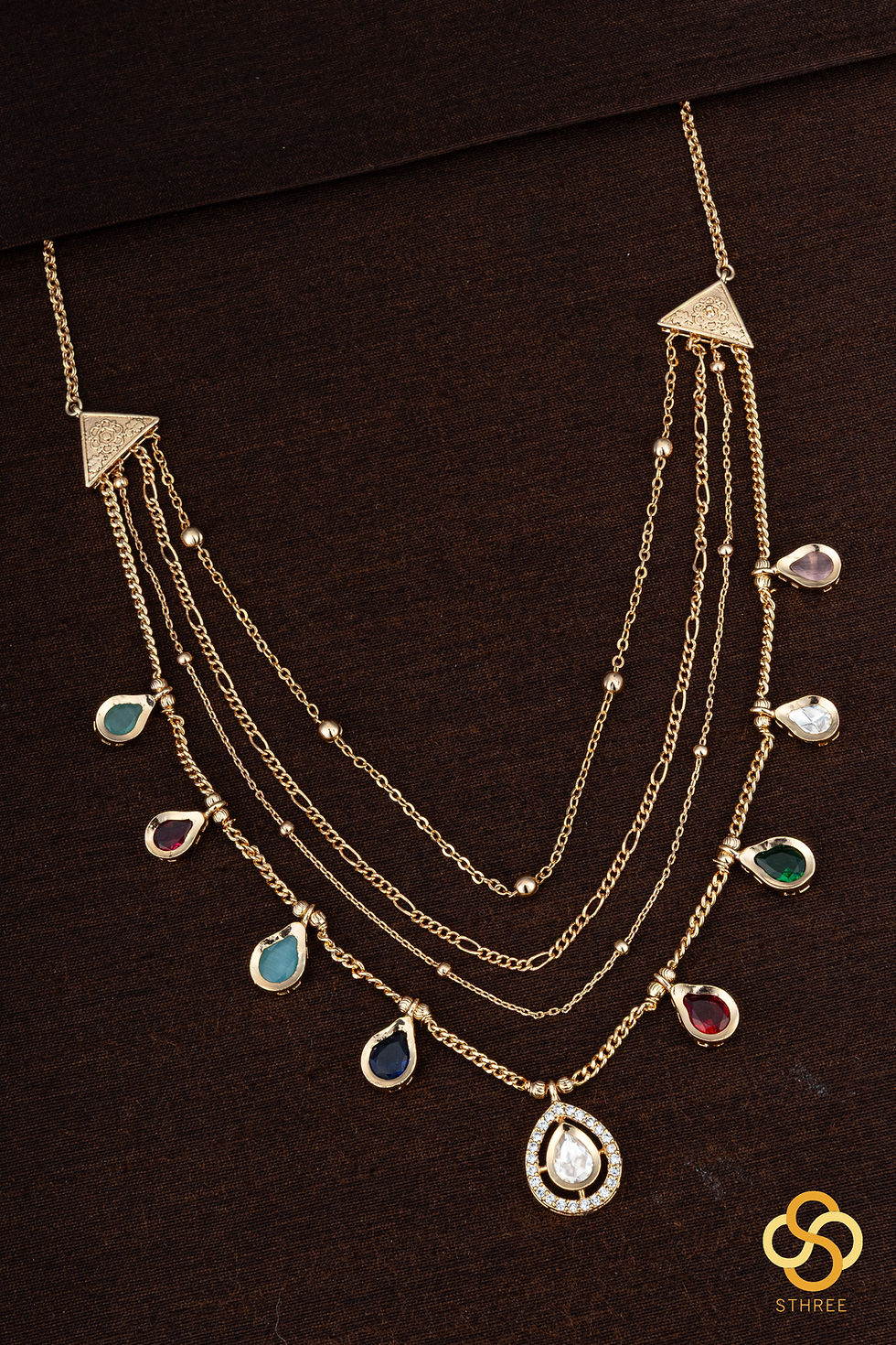 Thumbnail: Layered Kundan necklace - Multi-colour