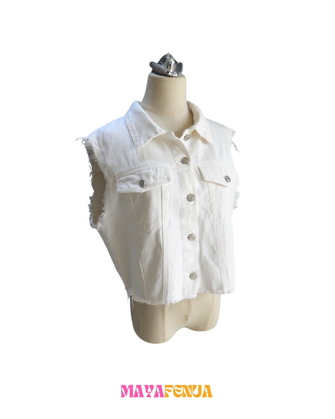 VESTE JEAN BLANCHE DOS À FRANGES - SHEIN - L