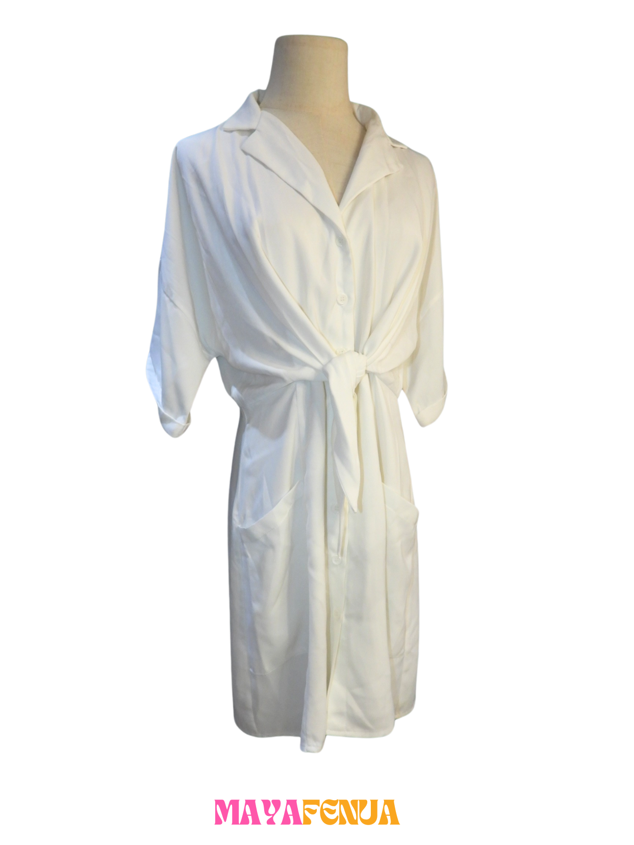 ROBE BLANCHE NOUÉE À BOUTONS (PETITES TACHES SUR ÉPAULE) - ELLI WHITE - M