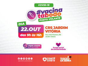 #VacinaTaboão acontece no CRS Jardim Vitória nesta sexta-feira. Veja como participar!