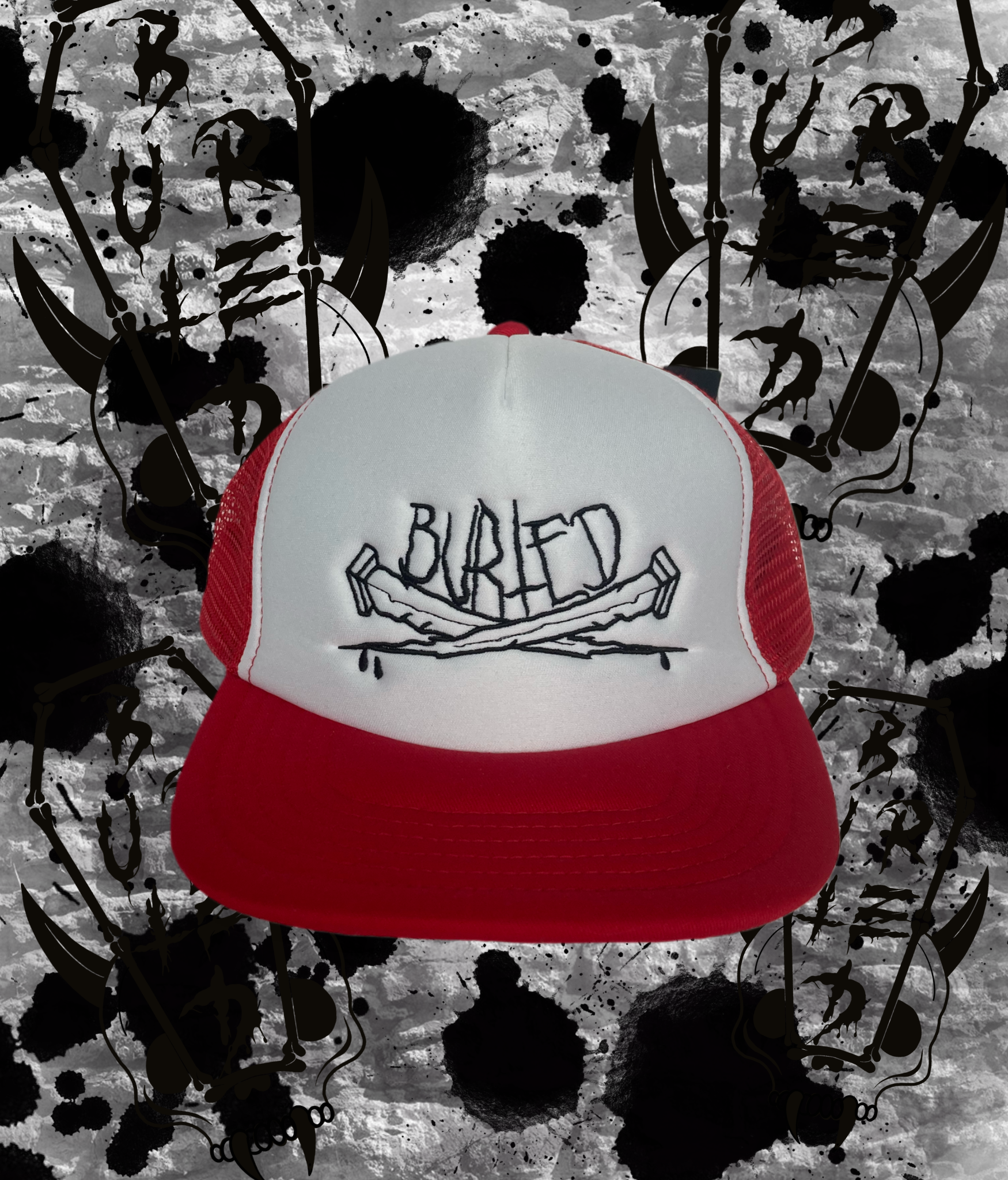 BURIED COFFIN NAILS TRUCKER CAP RED/WHITE