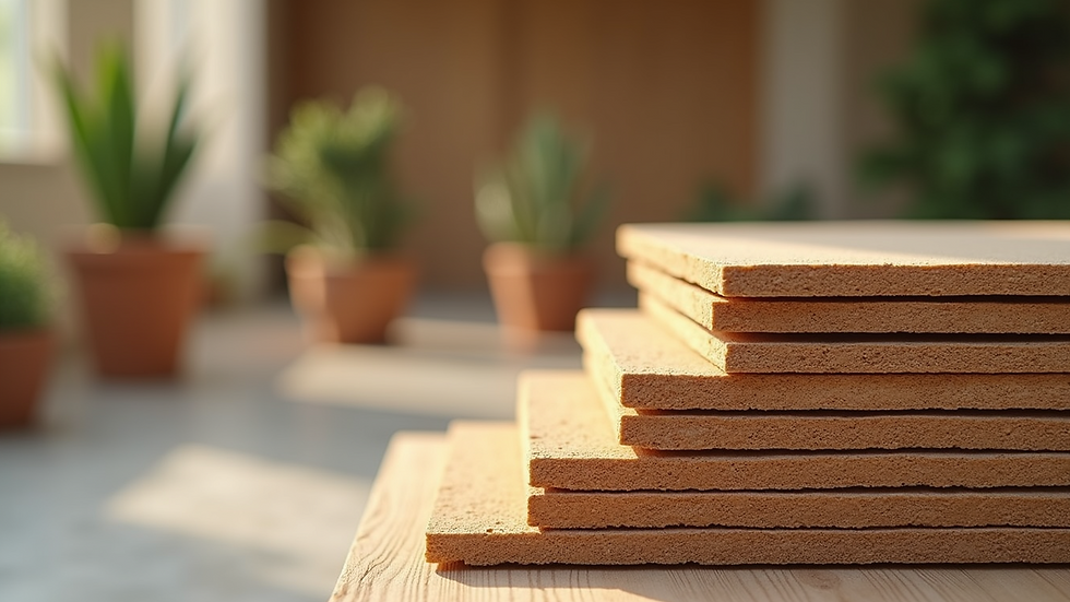 Close-up of eco-friendly building materials stacked neatly