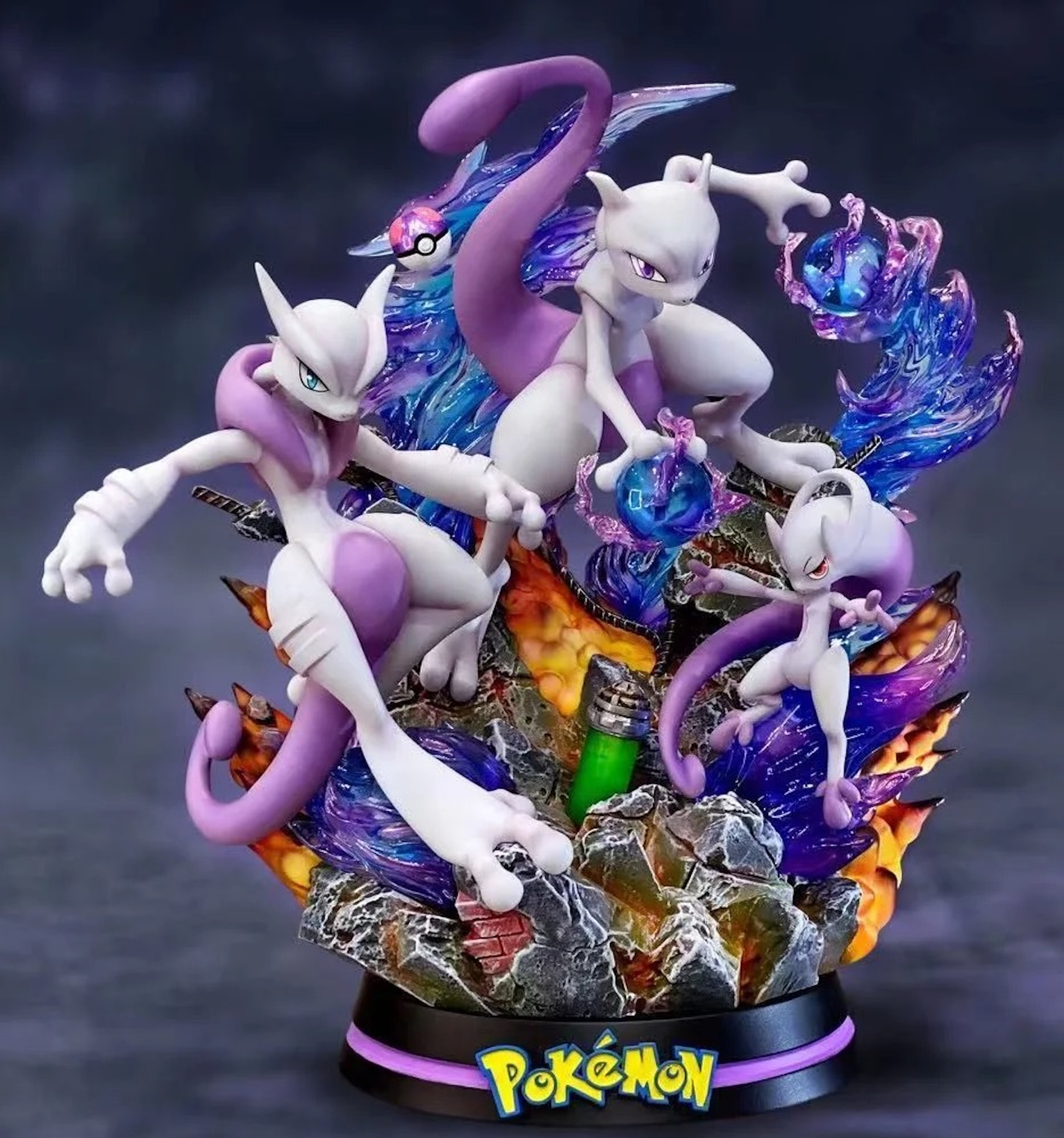 Pokémon Mewtwo Evolution Group Resin Statue-1 (LED Light-Up)