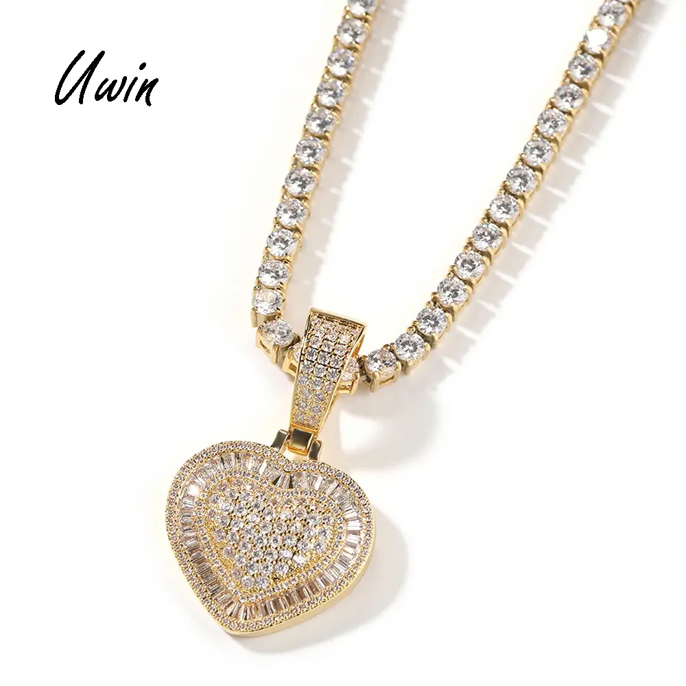 Brass Heart Locket Pendant Cubic Zirconia Love Pendant Necklace with chain