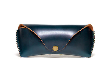 HANDCRAFTED HAND-DYED MIDNIGHT BLUE HARD-SHELL HORWEEN HORSEHIDE EYEGLASSES CASE