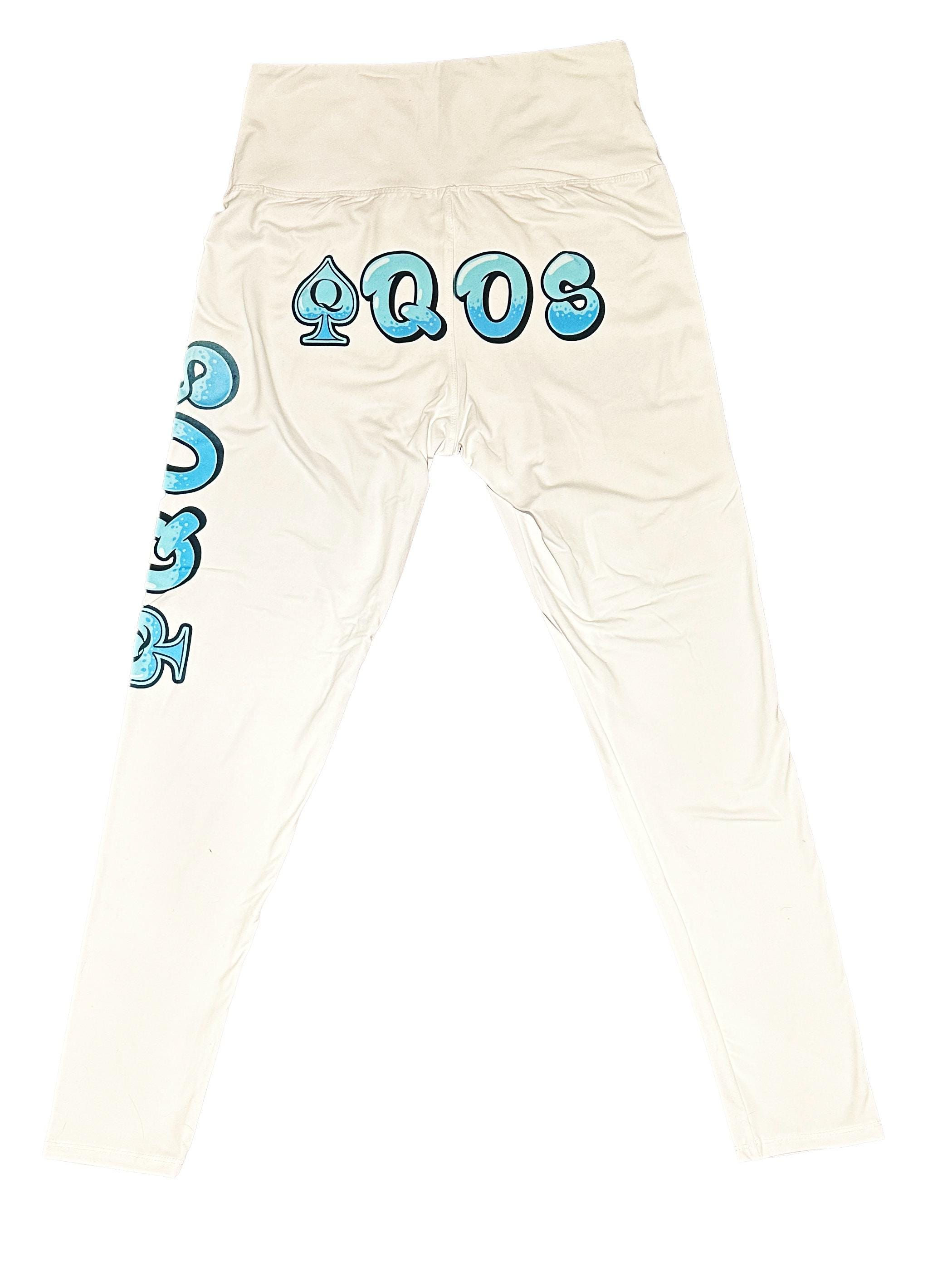 QOS Queen of Spades Yoga Pants with Blue Lettering
