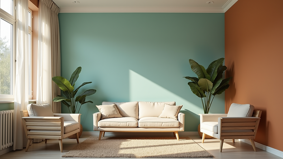 Eye-level view of a well-painted living room showcasing a beautiful color scheme