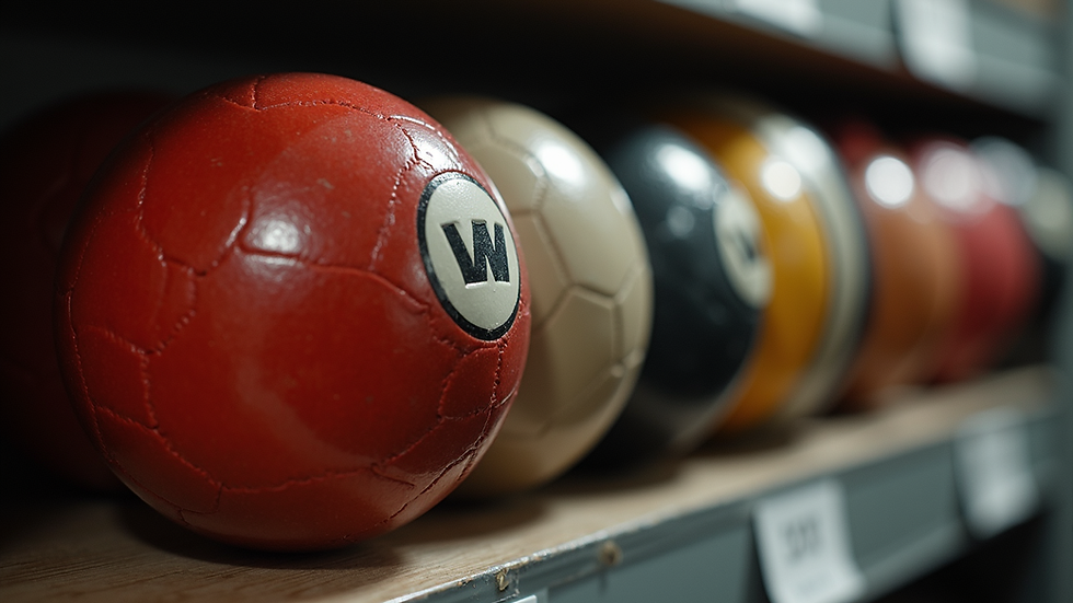 Eye-level view of a collection of Master Balls displayed on a shelf
