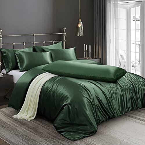 Thumbnail: Ersmak 6 Pieces Satin Duvet Cover Full/Queen Size Luxury Silky Bedding Duvet Co
