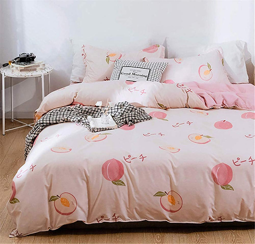 الصورة المصغرة: Xiongfeng Kids Duvet Cover Set Queen Size Girls Peach Fruit Printed Blush Pink 
