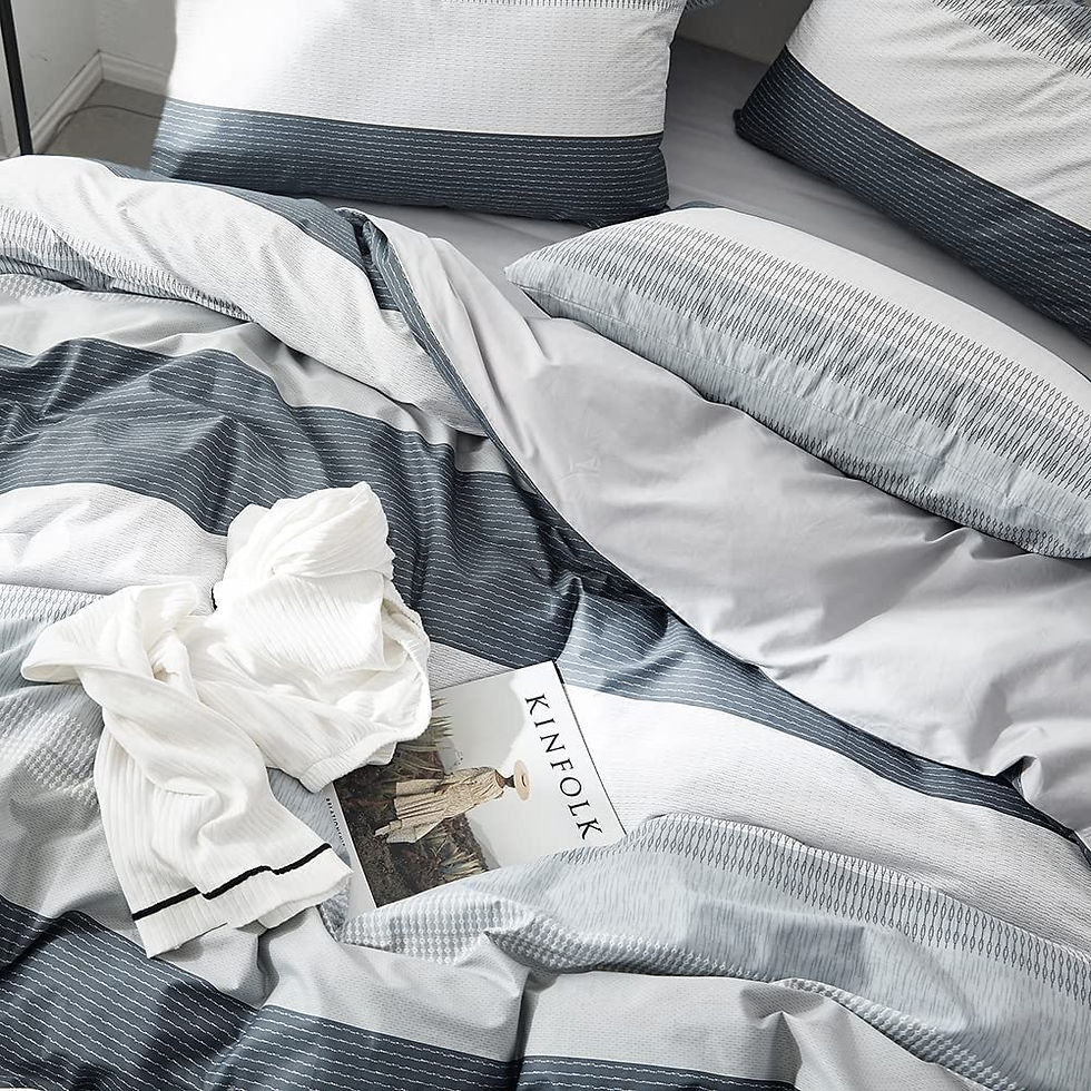 Thumbnail: VClife Cotton Duvet Cover Gray Blue White Queen Duvet Cover, Luxurious Simple S
