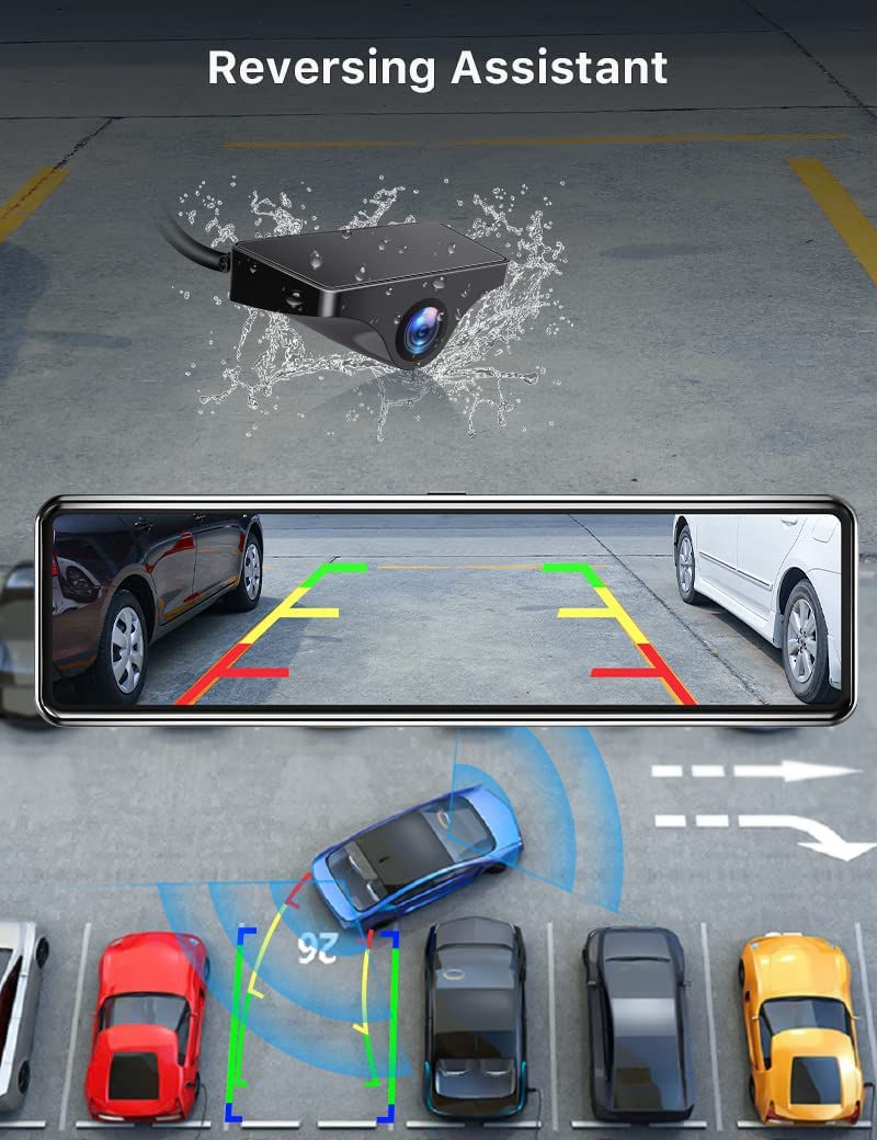 サムネイル： 4K Mirror Dash Cam, GKU Car Camera Dual Dash Cam Front and Rear, 11" UHD 1080P 